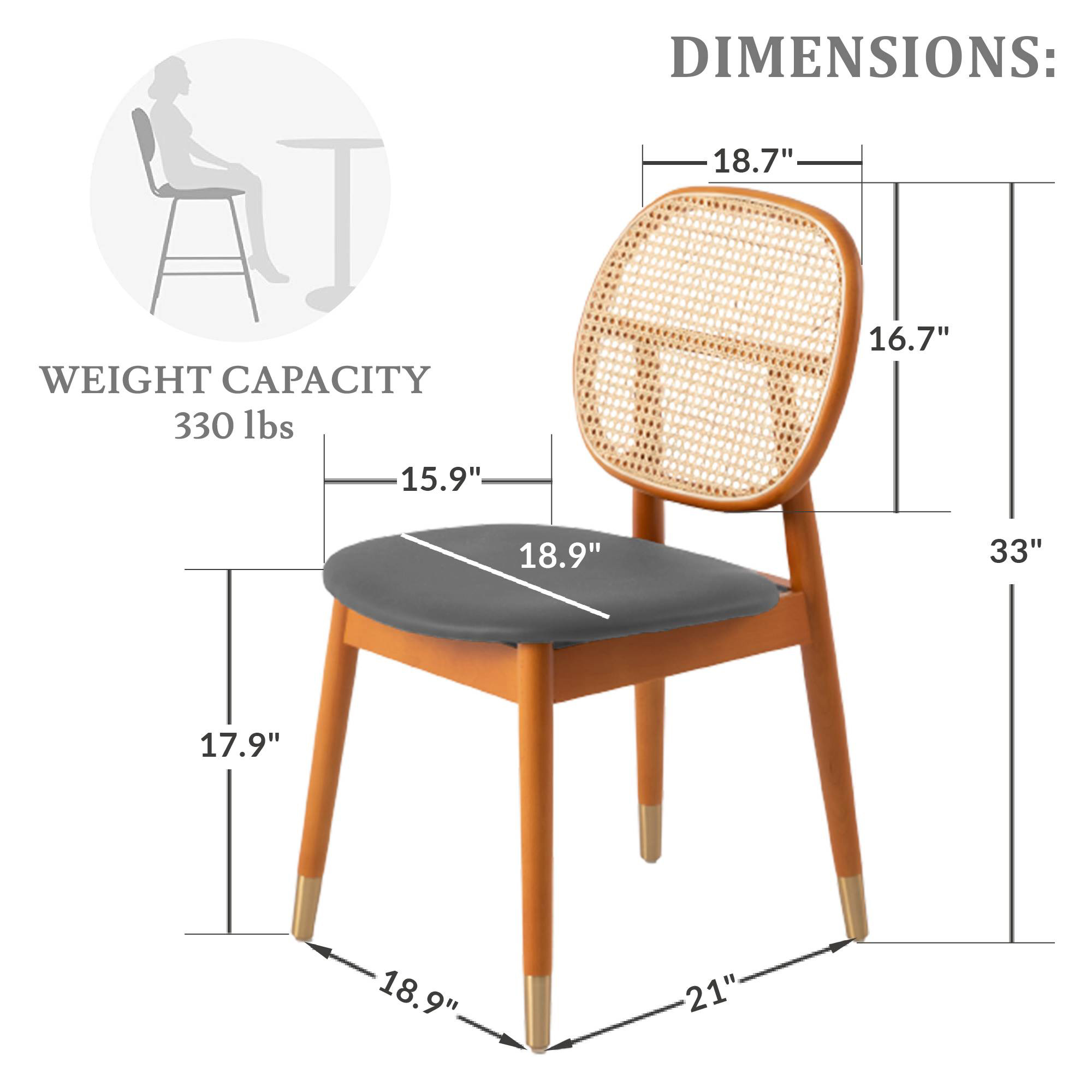 LeisureMod Holbeck Wicker Dining Chair With Upholstered Leather Seat - Gray