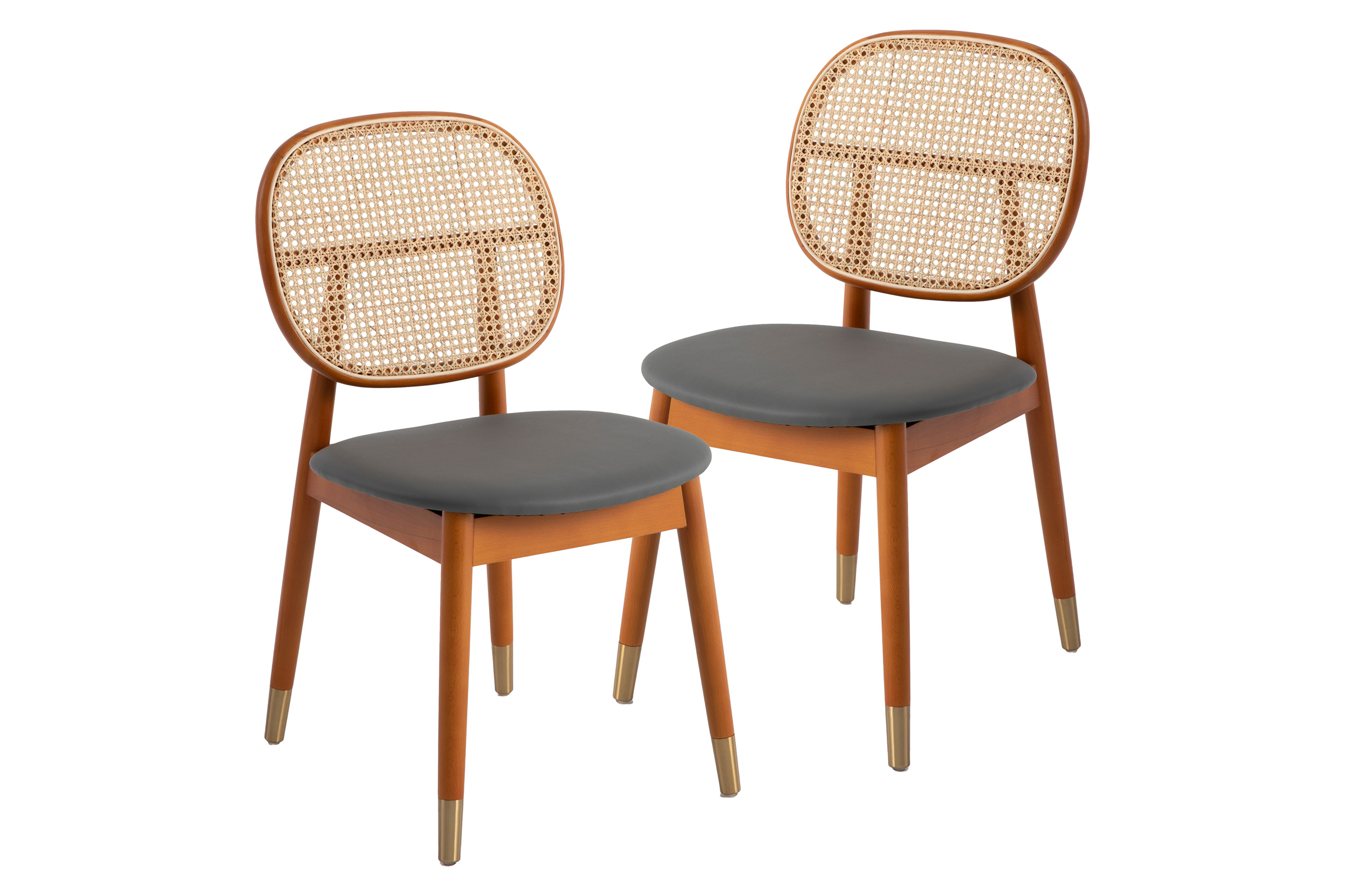 LeisureMod Holbeck Wicker Dining Chair With Leather Seat (Set Of 2)