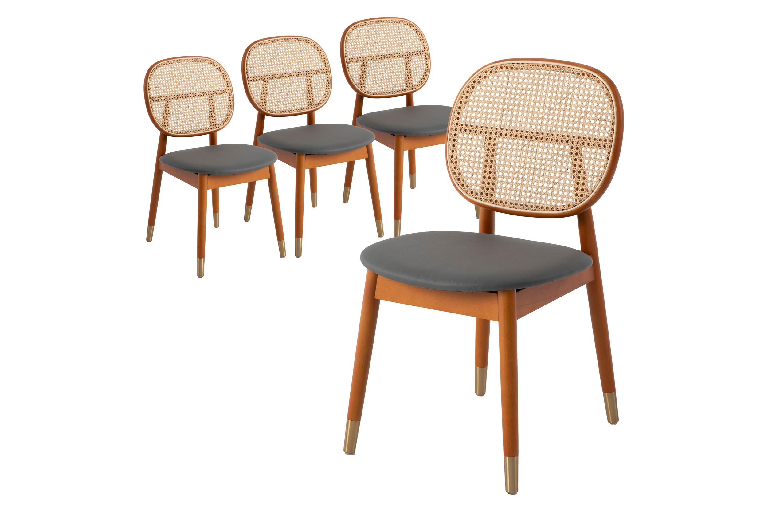 LeisureMod Holbeck Wicker Dining Chair With Leather Seat (Set Of 4)