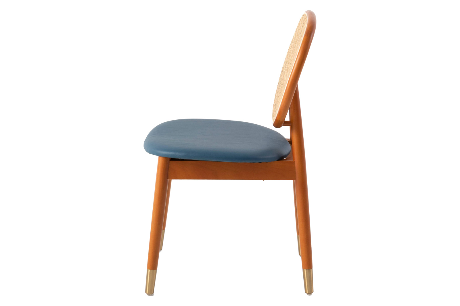 LeisureMod Holbeck Wicker Dining Chair With Upholstered Leather Seat - Navy Blue