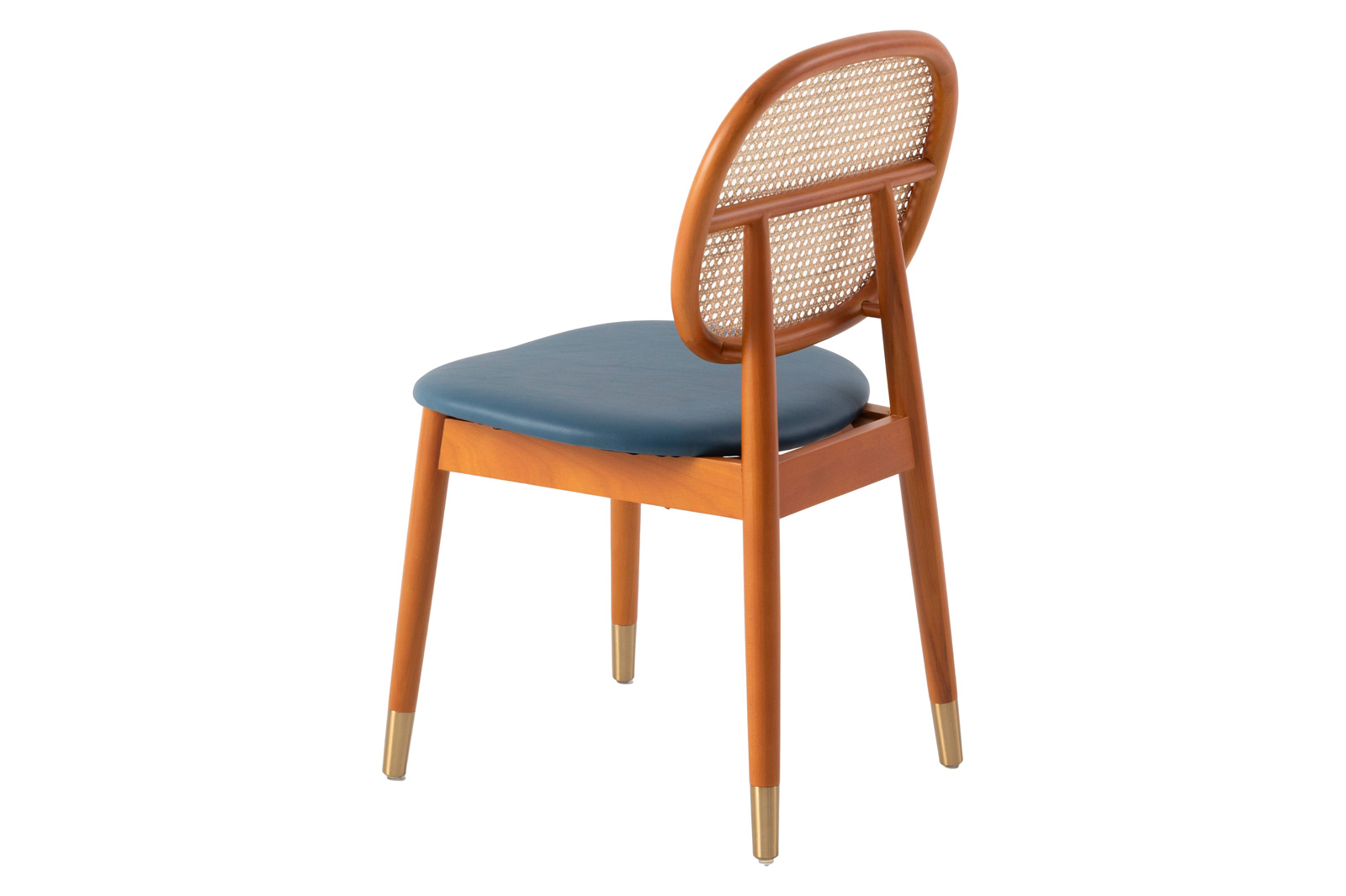 LeisureMod Holbeck Wicker Dining Chair With Upholstered Leather Seat - Navy Blue