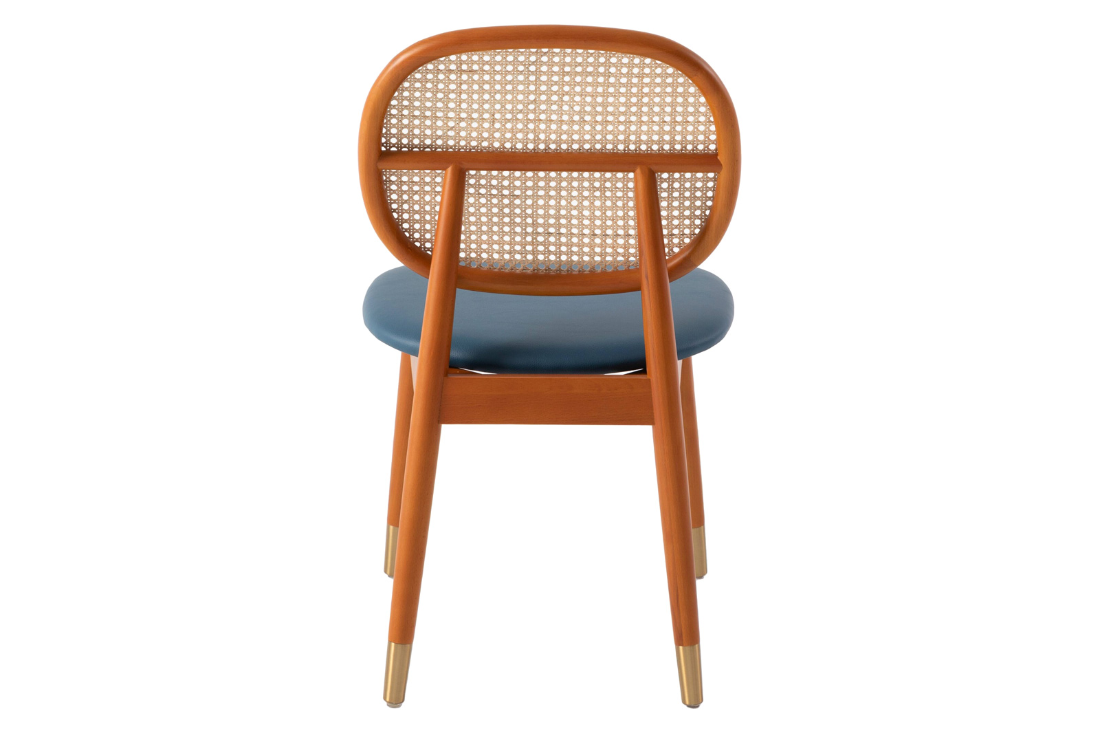 LeisureMod Holbeck Wicker Dining Chair With Upholstered Leather Seat - Navy Blue