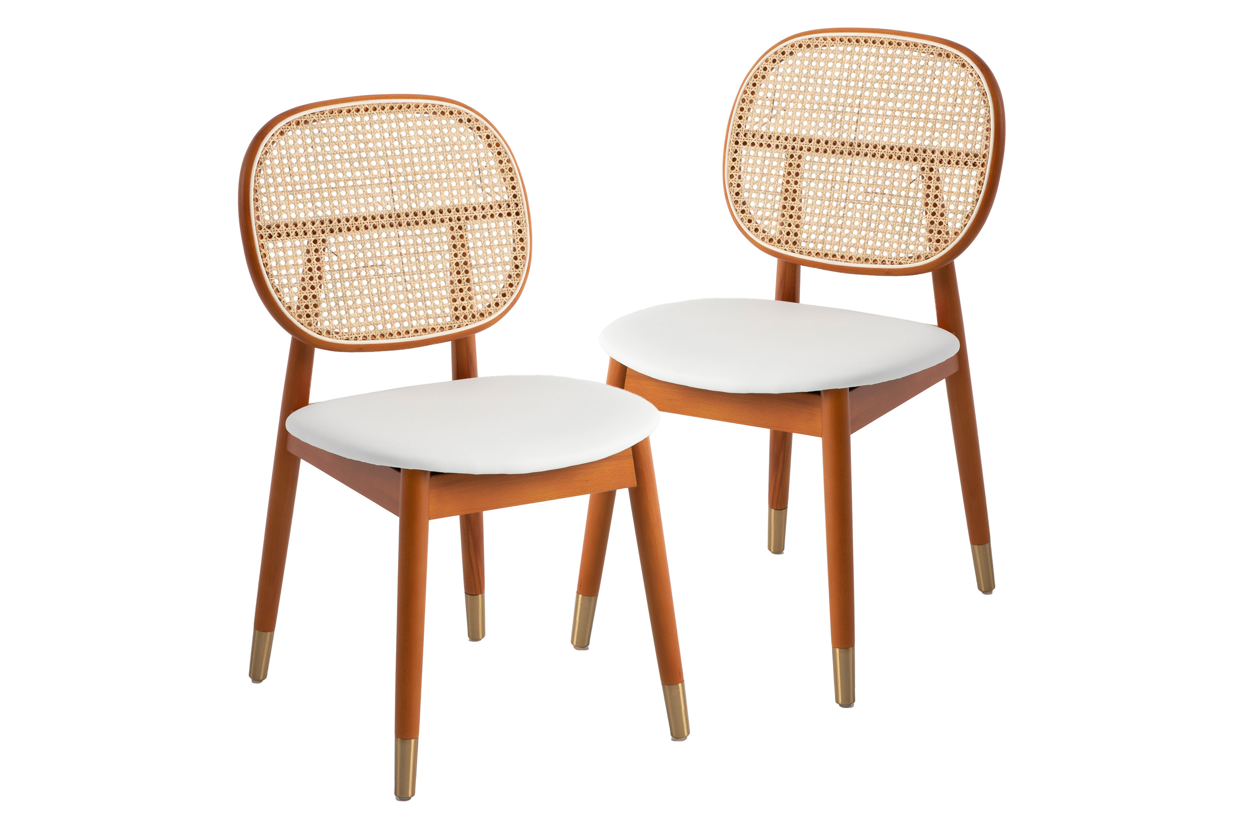 LeisureMod Holbeck Wicker Dining Chair With Leather Seat (Set Of 2)