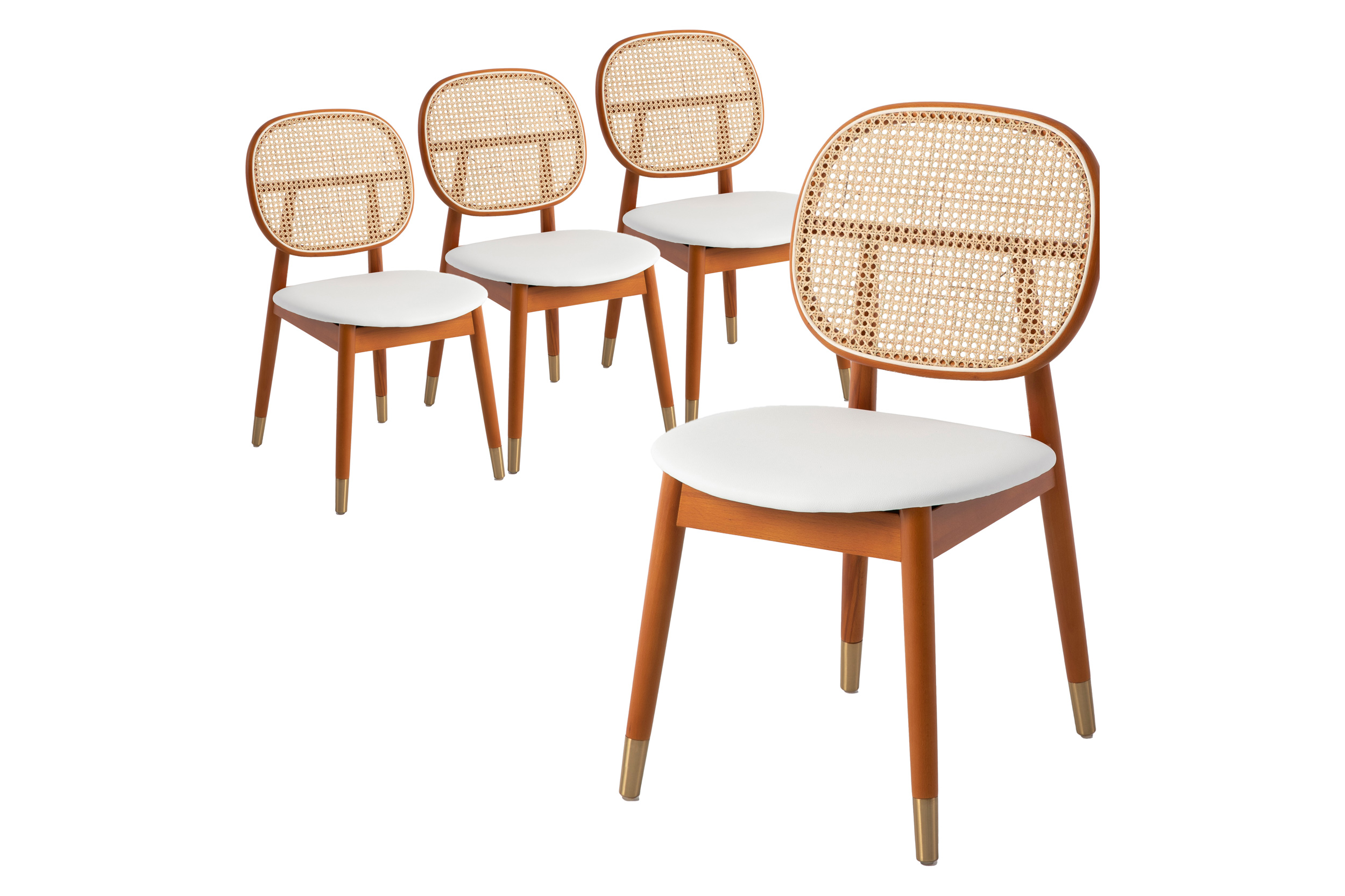 LeisureMod Holbeck Wicker Dining Chair With Leather Seat (Set Of 4)