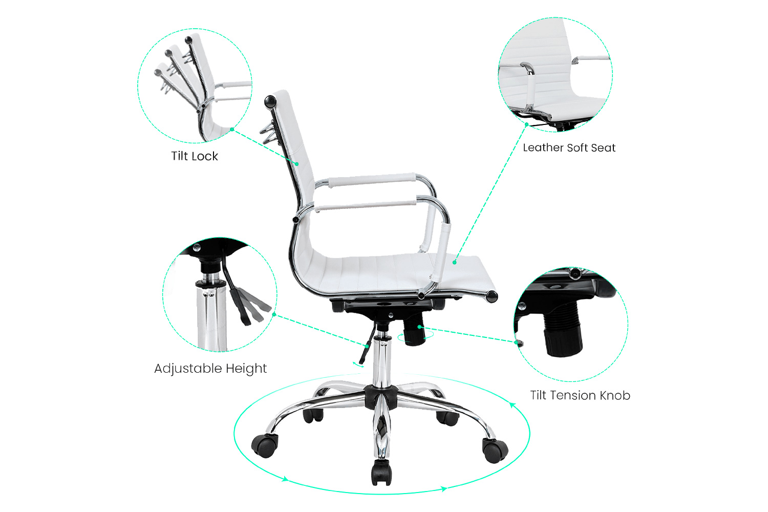 LeisureMod Harris Leatherette Office Chair - White