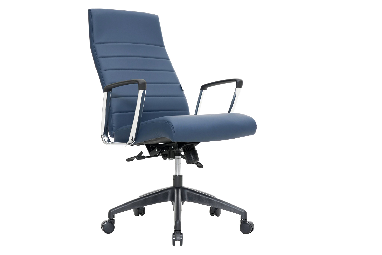 LeisureMod Hilton Modern High-Back Leather Office Chair - Navy Blue