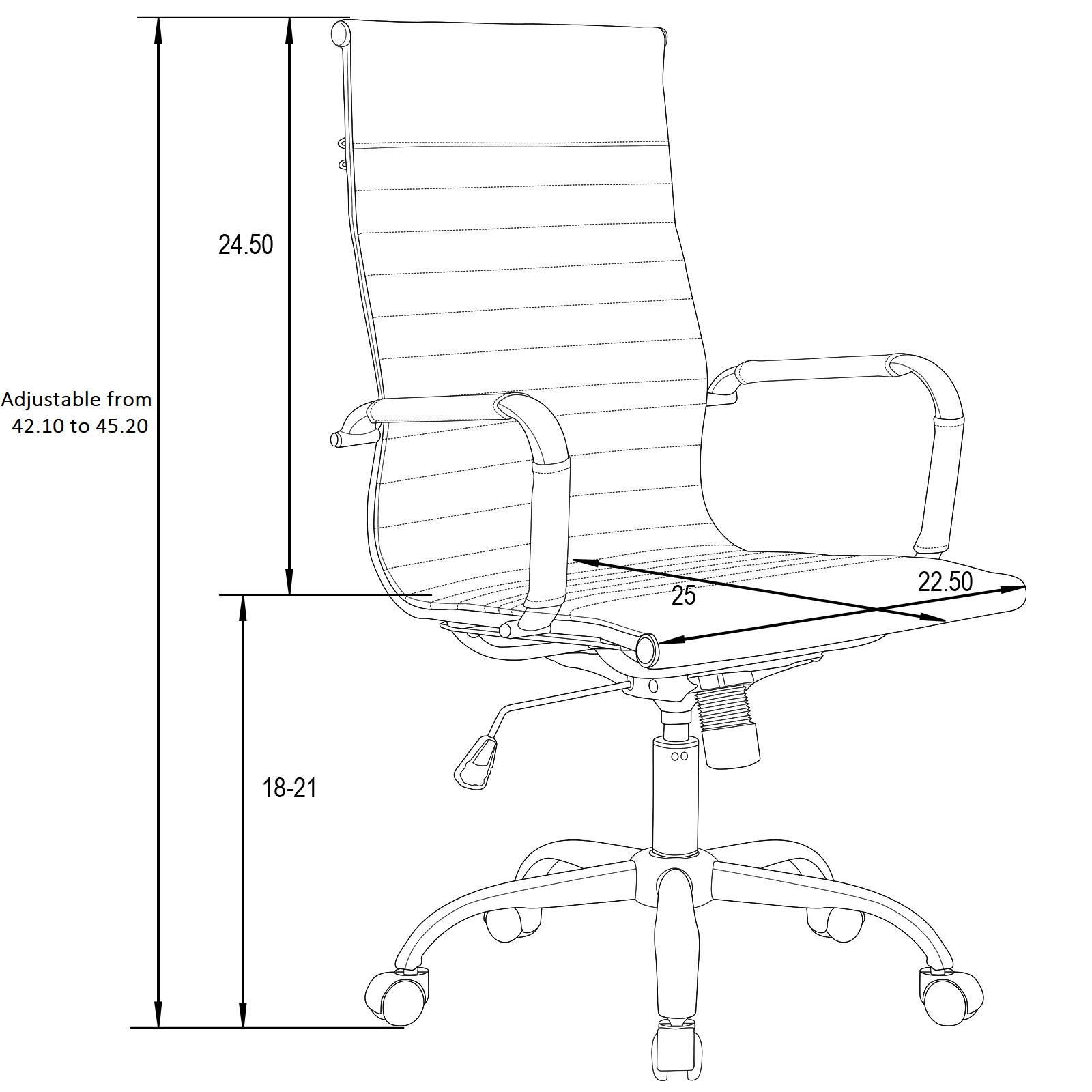 LeisureMod Harris High-Back Office Chair with Swivel - Black