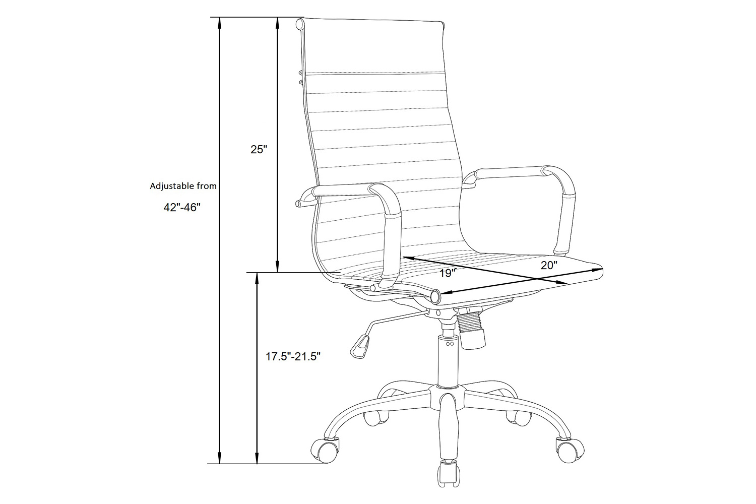 LeisureMod Harris High-Back Leatherette Office Chair with Gold Frame - Black