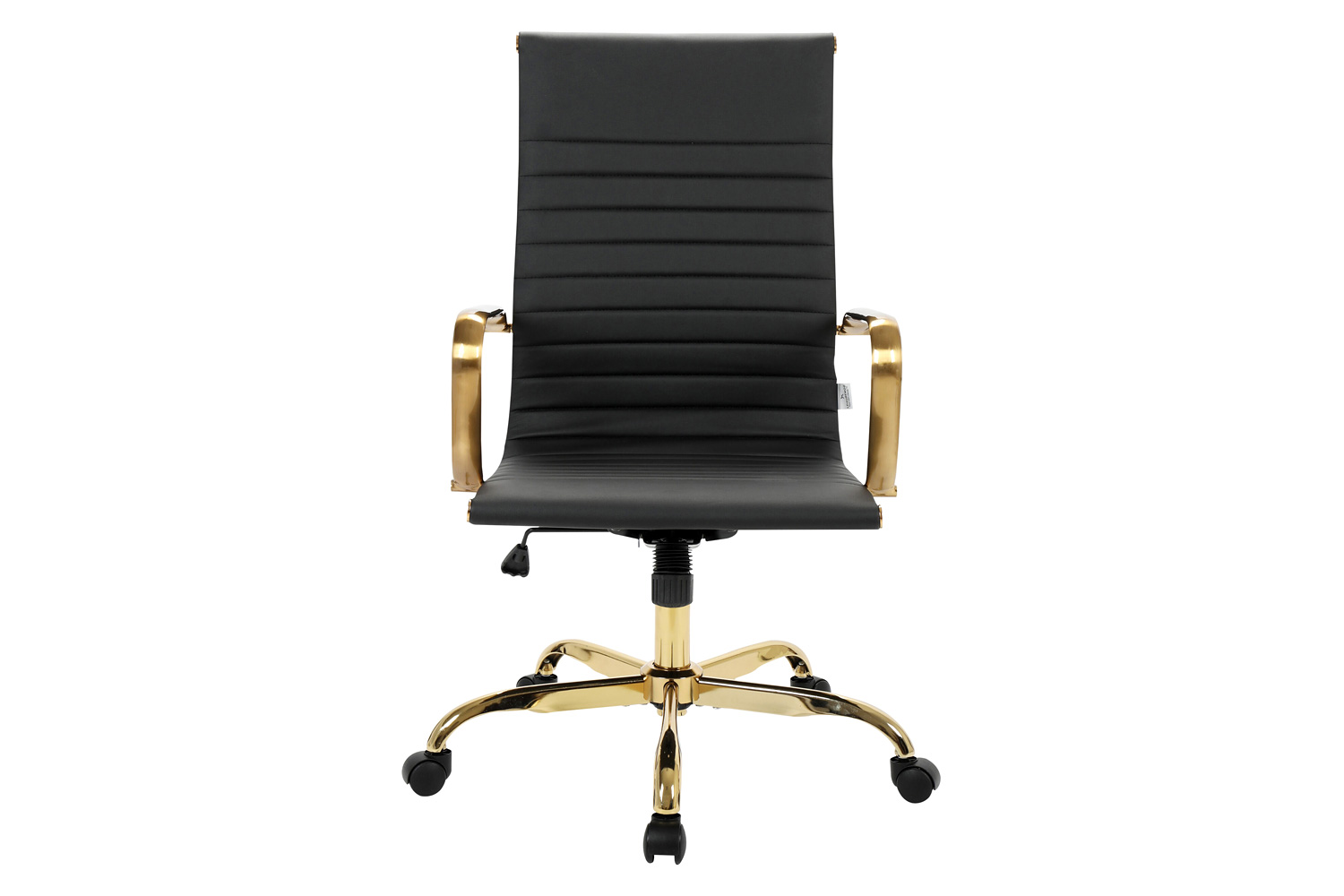 LeisureMod Harris High-Back Leatherette Office Chair with Gold Frame - Black