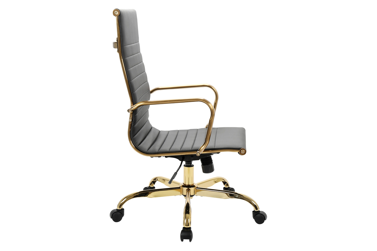 LeisureMod Harris High-Back Leatherette Office Chair with Gold Frame - Black