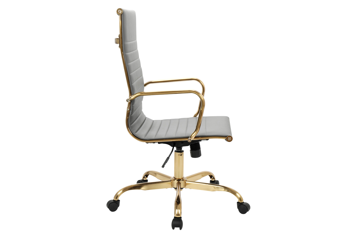 LeisureMod Harris High-Back Leatherette Office Chair with Gold Frame - Gray