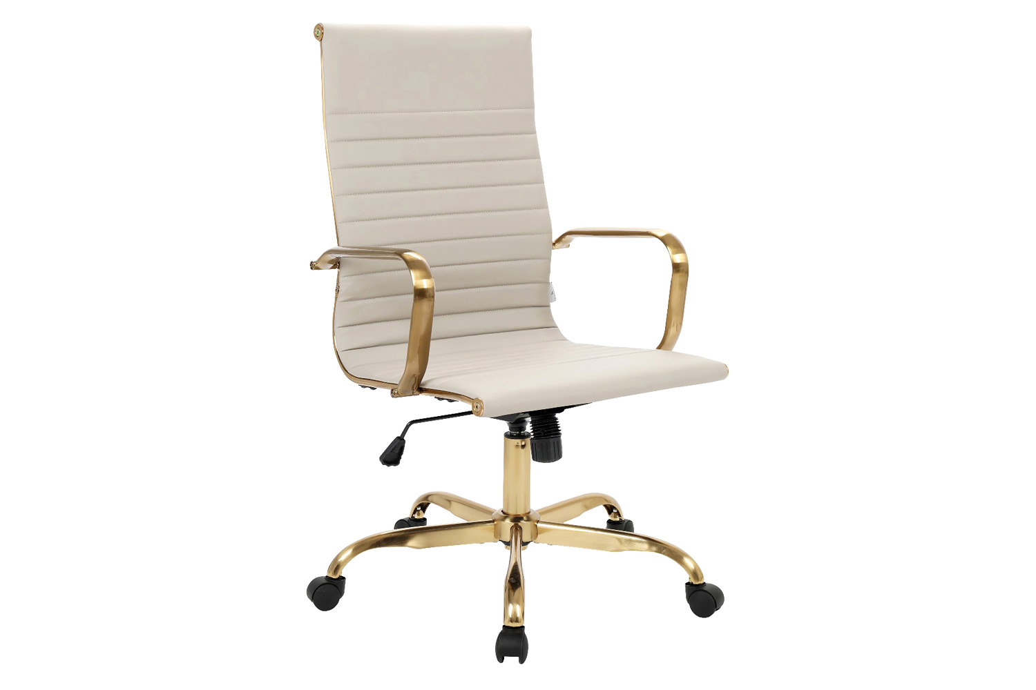 LeisureMod Harris High-Back Leatherette Office Chair with Gold Frame