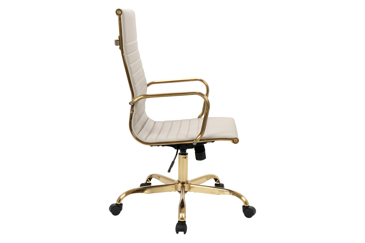 LeisureMod Harris High-Back Leatherette Office Chair with Gold Frame - Tan