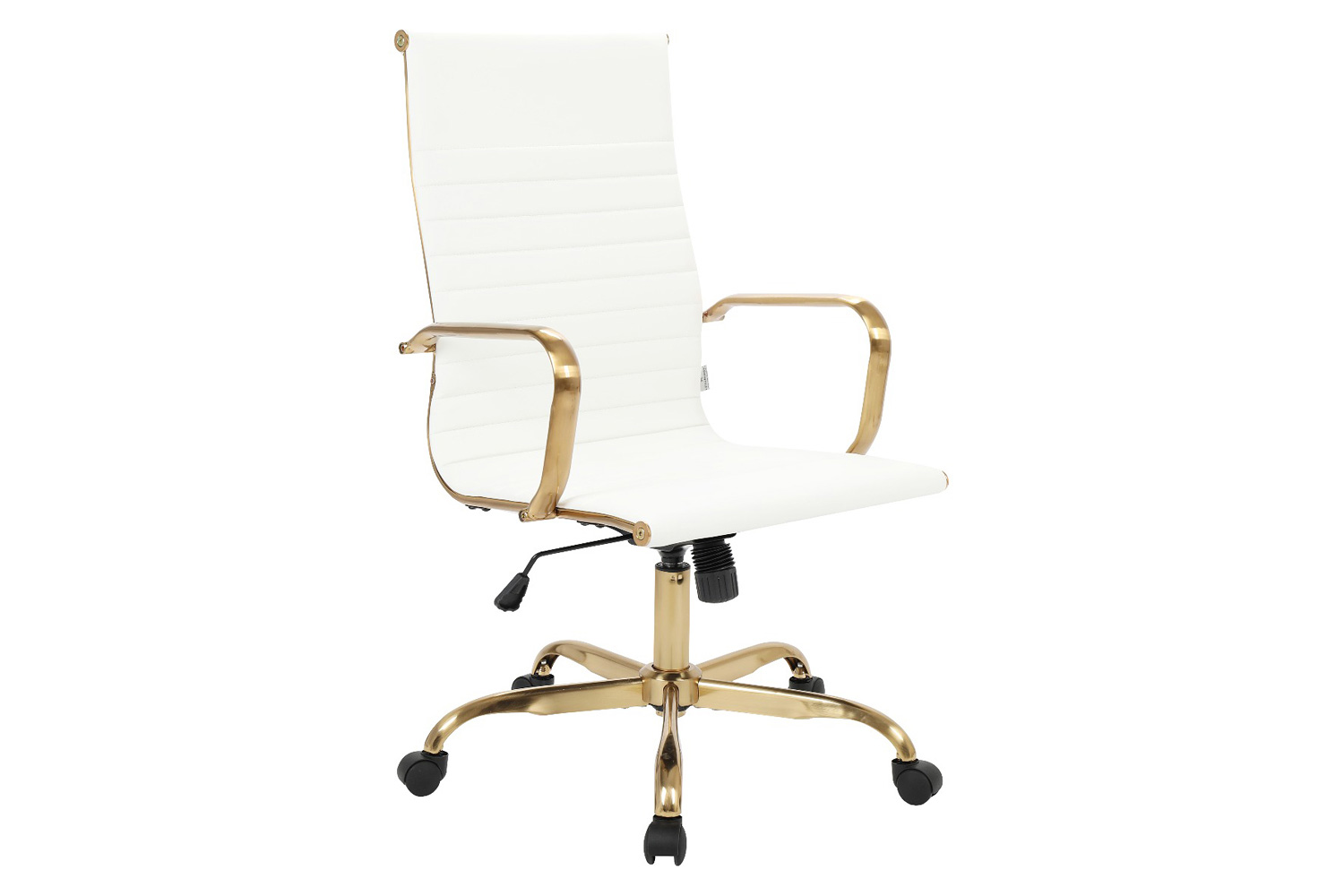 LeisureMod Harris High-Back Leatherette Office Chair with Gold Frame