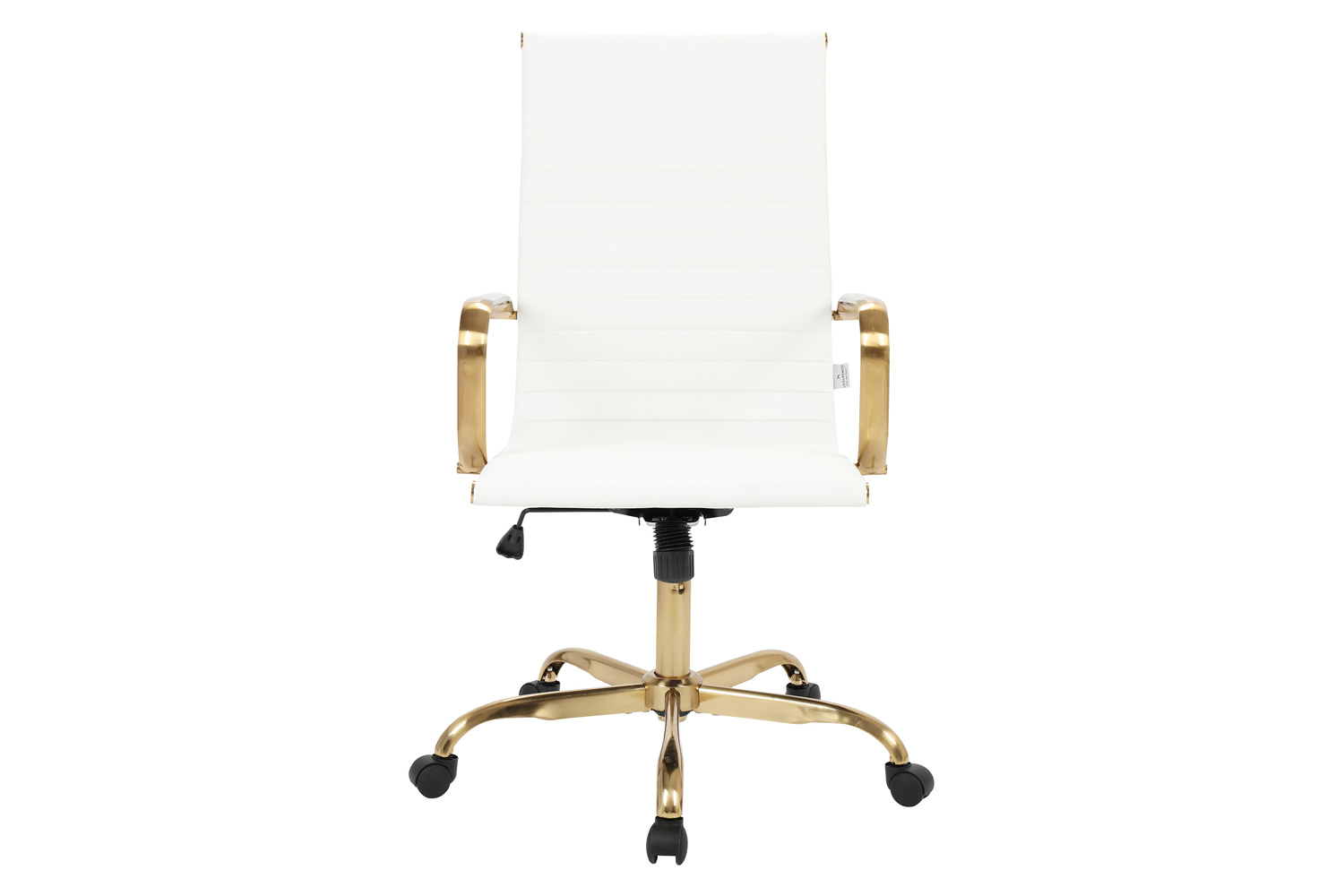 LeisureMod Harris High-Back Leatherette Office Chair with Gold Frame - White