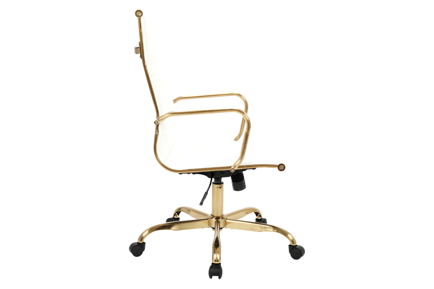 LeisureMod Harris High-Back Leatherette Office Chair with Gold Frame - White