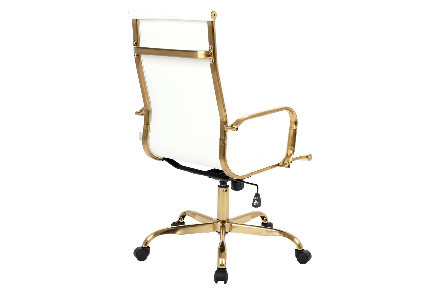 LeisureMod Harris High-Back Leatherette Office Chair with Gold Frame - White