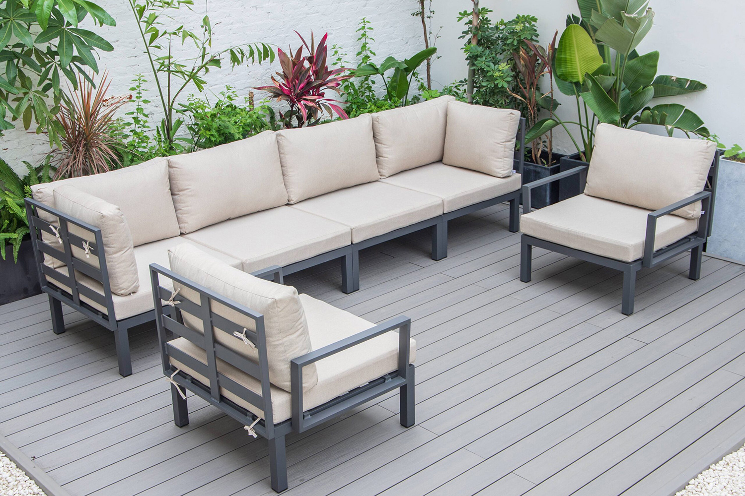 LeisureMod Hamilton 6-Piece Aluminum Patio Conversation Set with Cushions