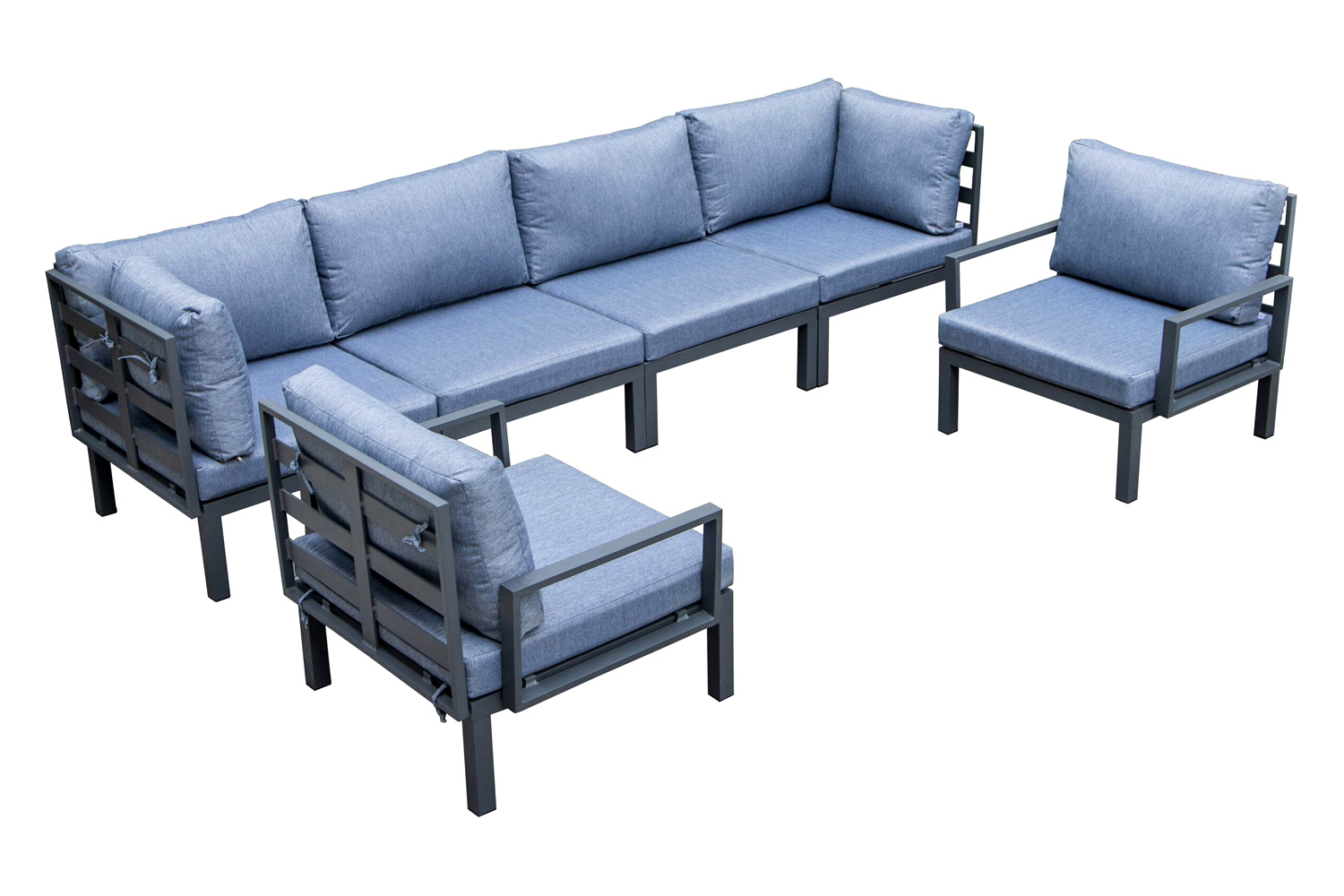 LeisureMod Hamilton 6-Piece Aluminum Patio Conversation Set with Cushions