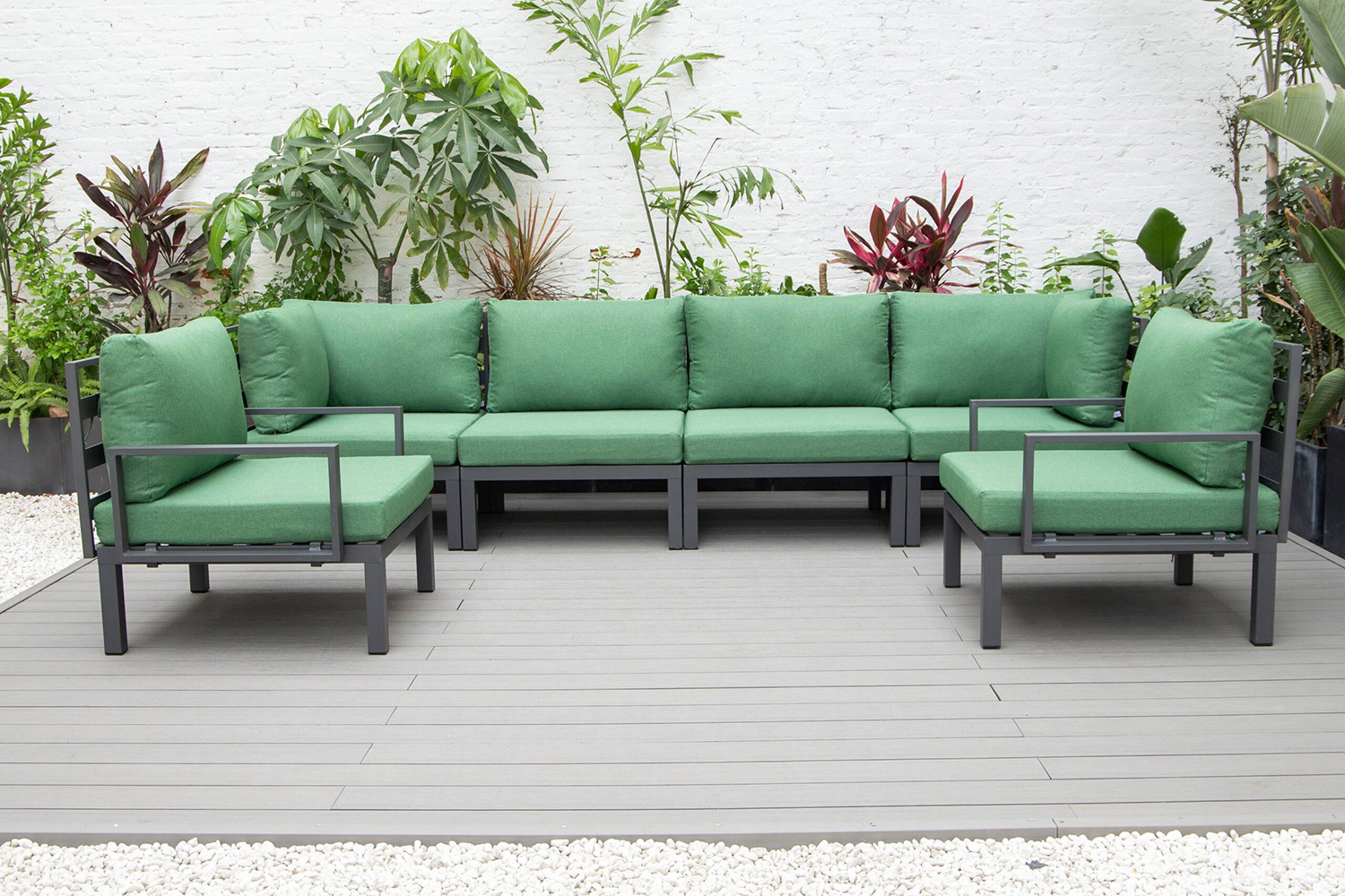 LeisureMod Hamilton 6-Piece Aluminum Patio Conversation Set with Cushions - Green