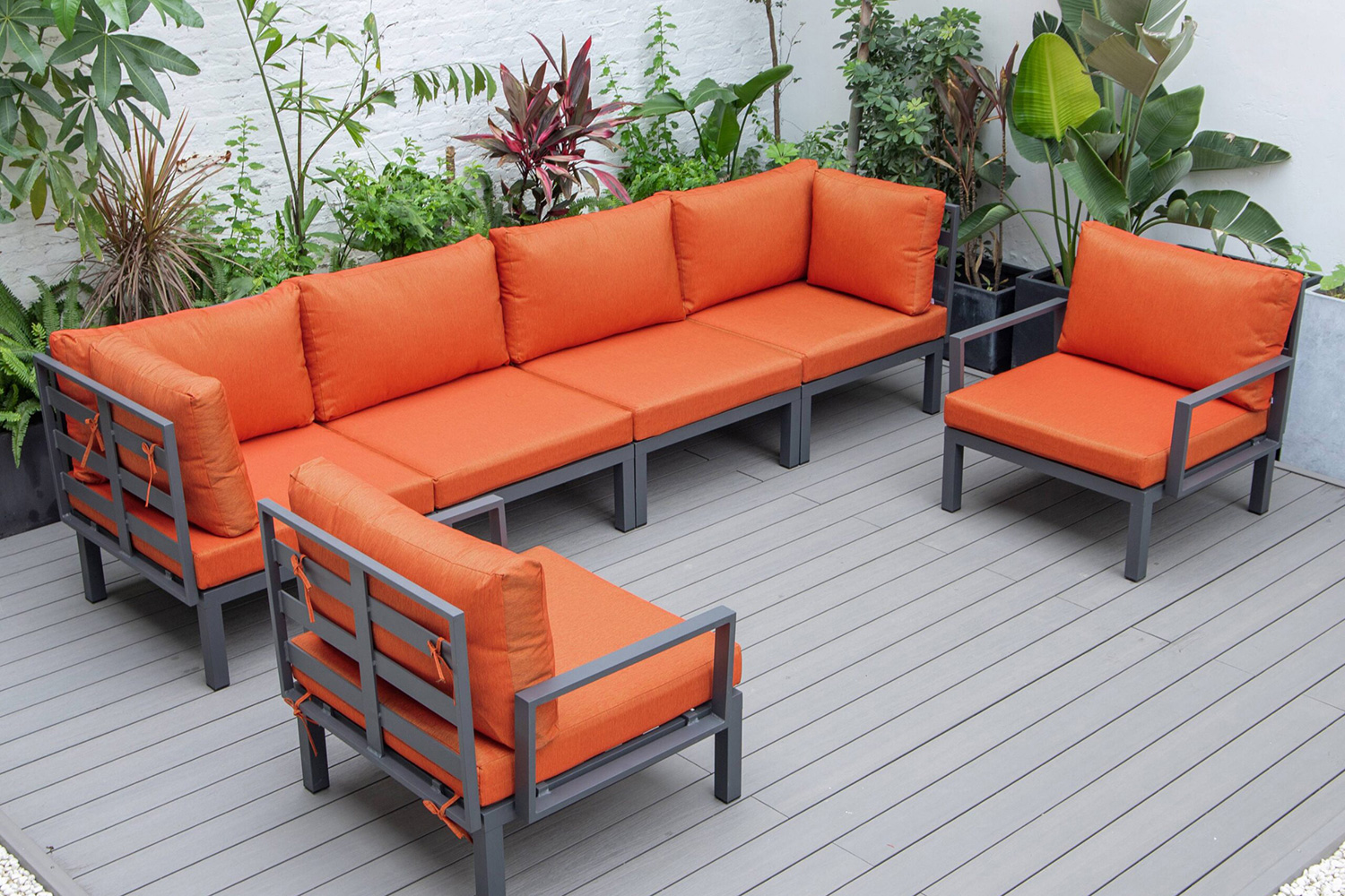 LeisureMod Hamilton 6-Piece Aluminum Patio Conversation Set with Cushions - Orange