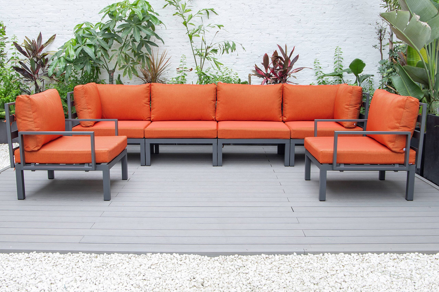 LeisureMod Hamilton 6-Piece Aluminum Patio Conversation Set with Cushions - Orange