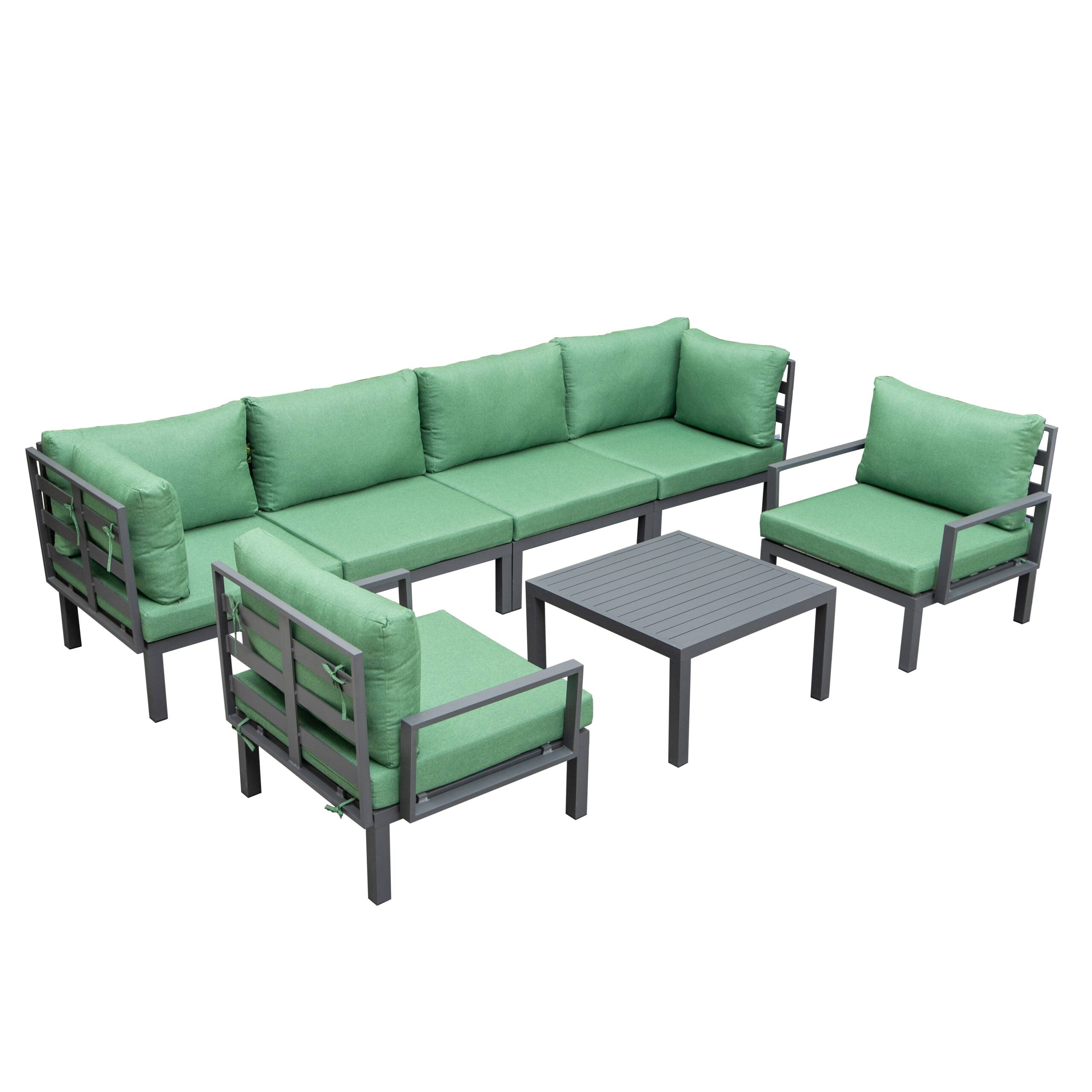 LeisureMod Hamilton 7-Piece Aluminum Patio Conversation Set with Coffee Table And Cushions