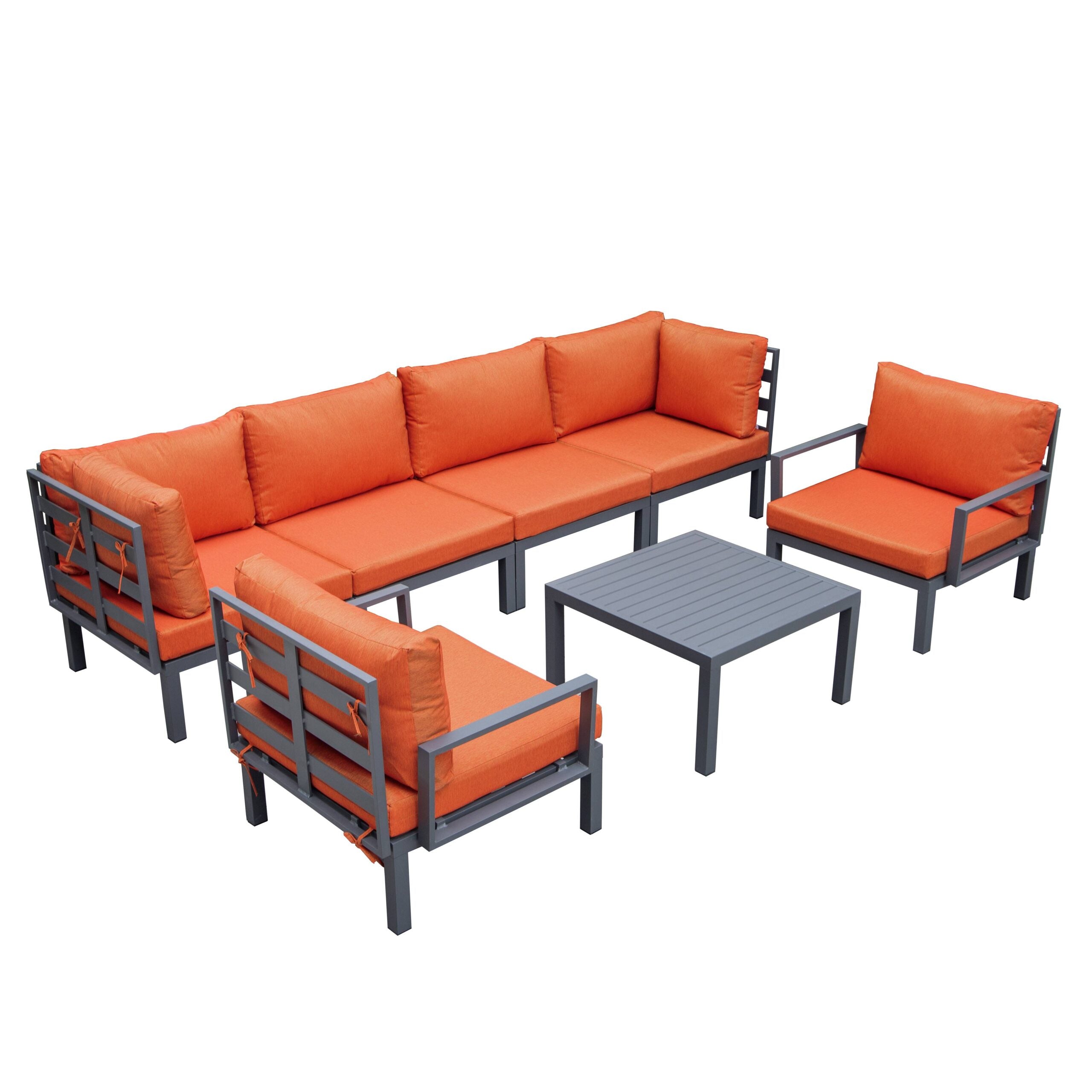 LeisureMod Hamilton 7-Piece Aluminum Patio Conversation Set with Coffee Table And Cushions