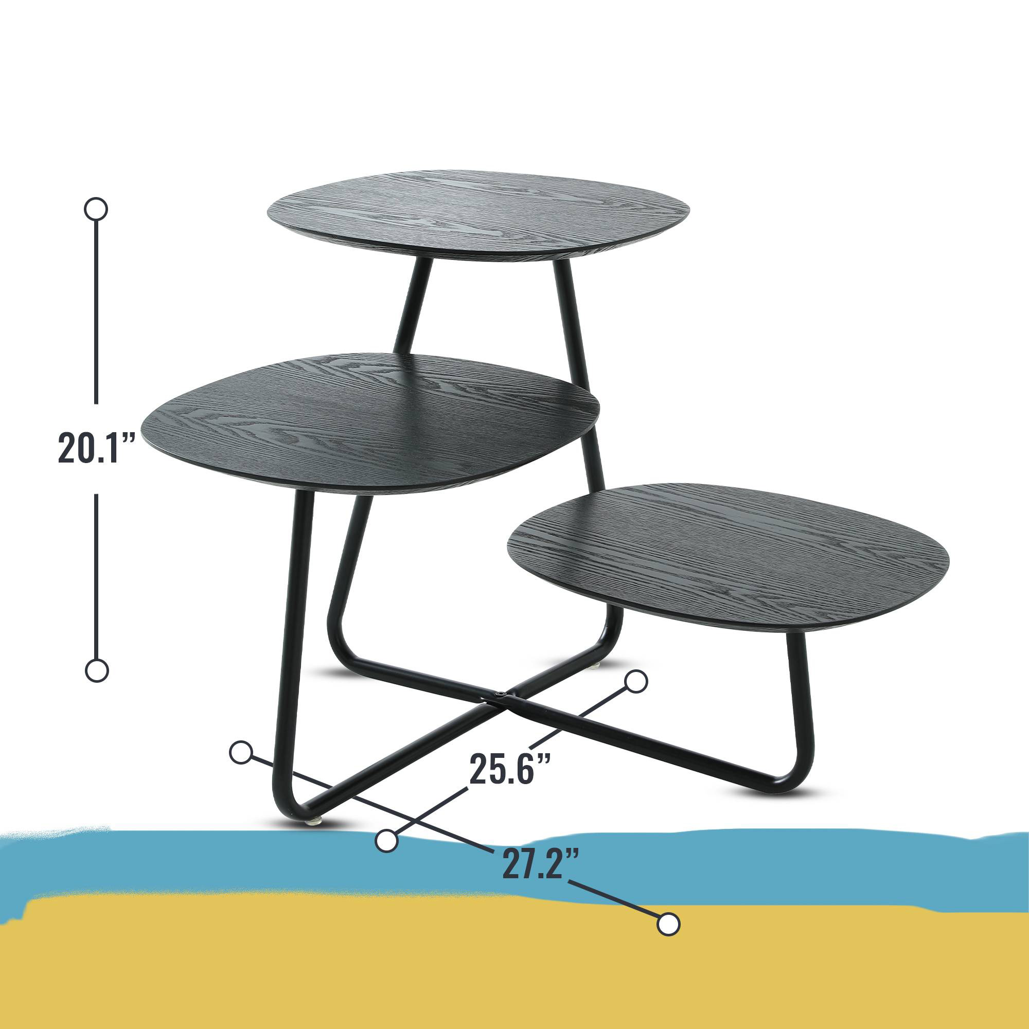 LeisureMod Hazelton Multi-Top End Tables With Manufactured Wood Top And Powder Coated Steel Frame - Black