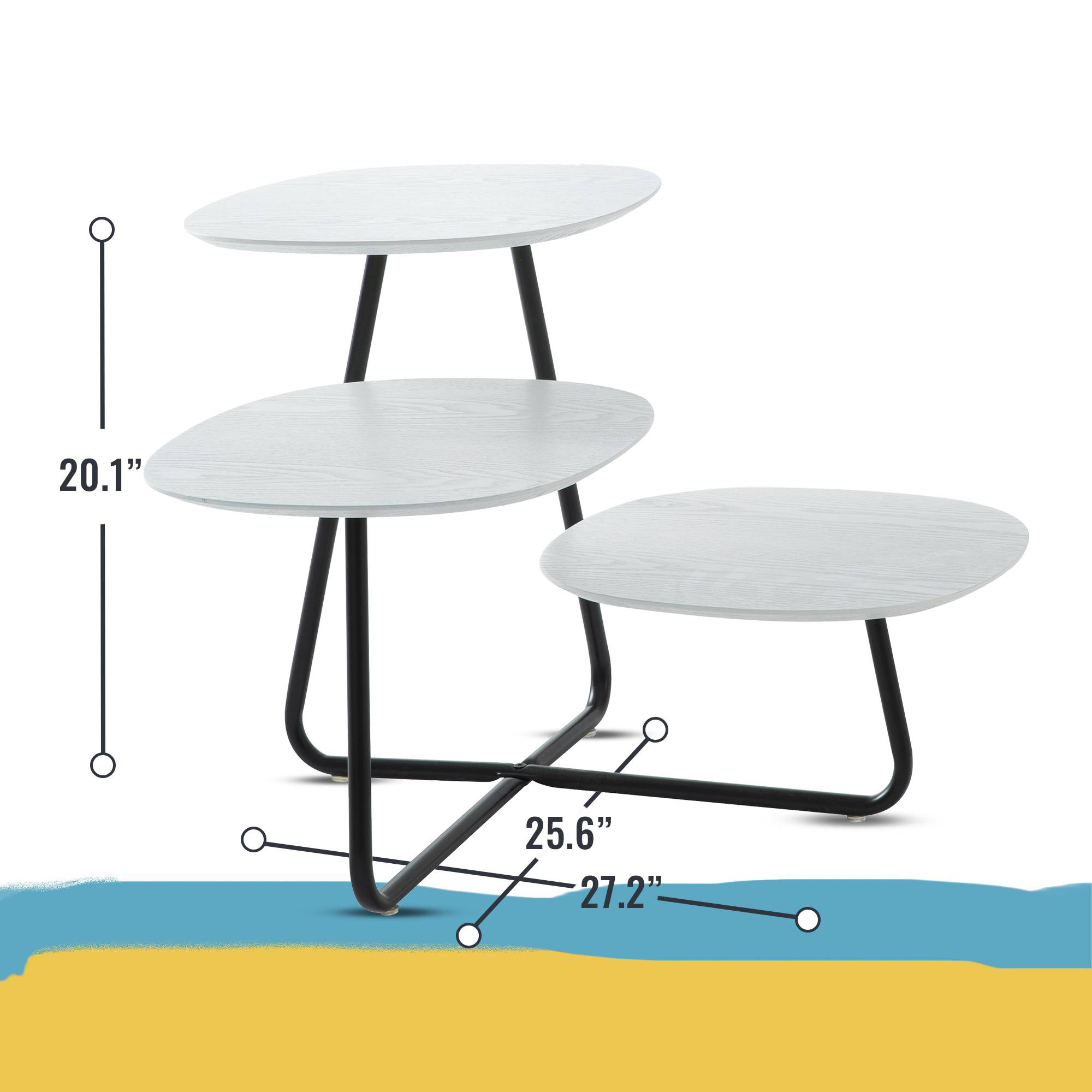 LeisureMod Hazelton Multi-Top End Tables With Manufactured Wood Top And Powder Coated Steel Frame - White