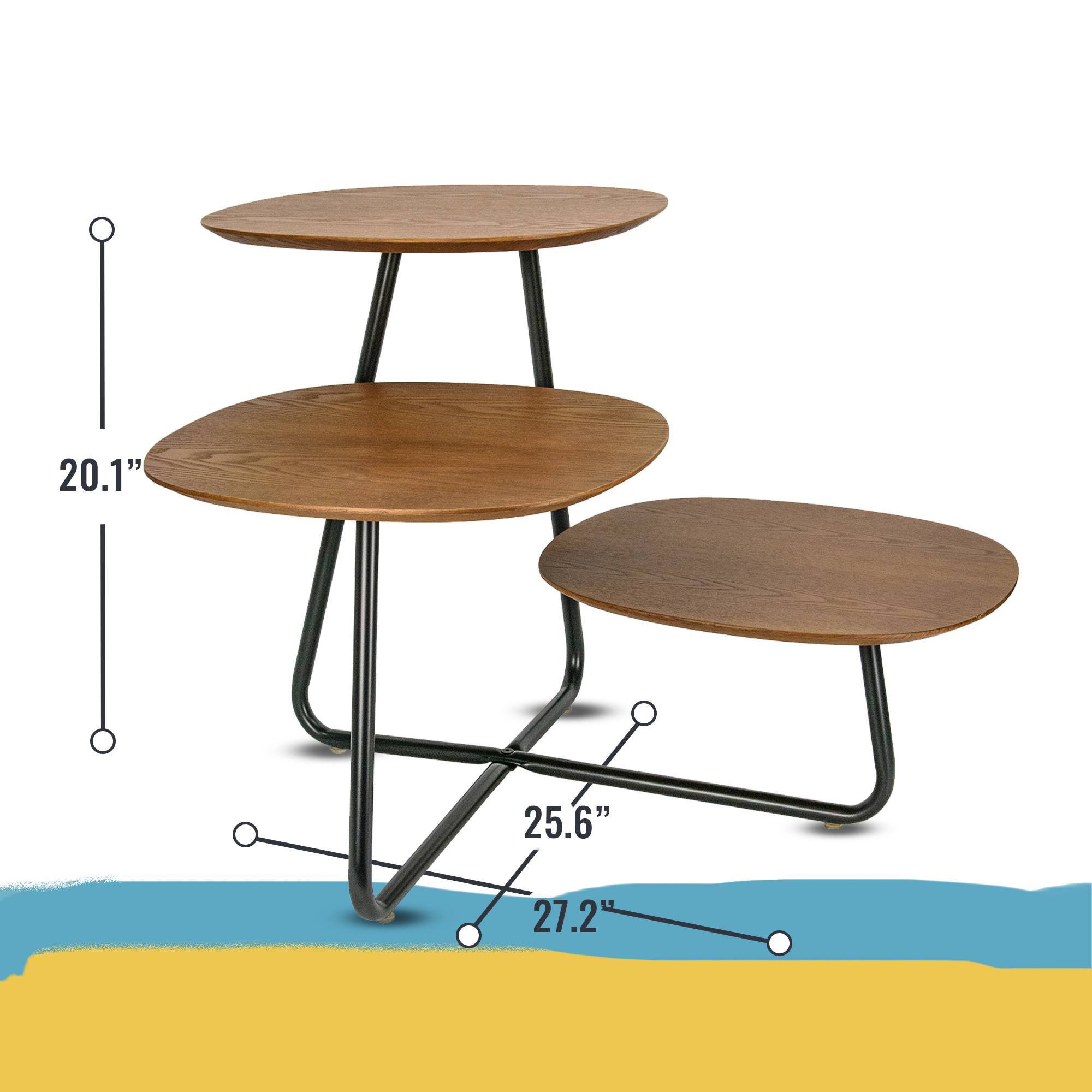 LeisureMod Hazelton Multi-Top End Tables With Manufactured Wood Top And Powder Coated Steel Frame - Walnut