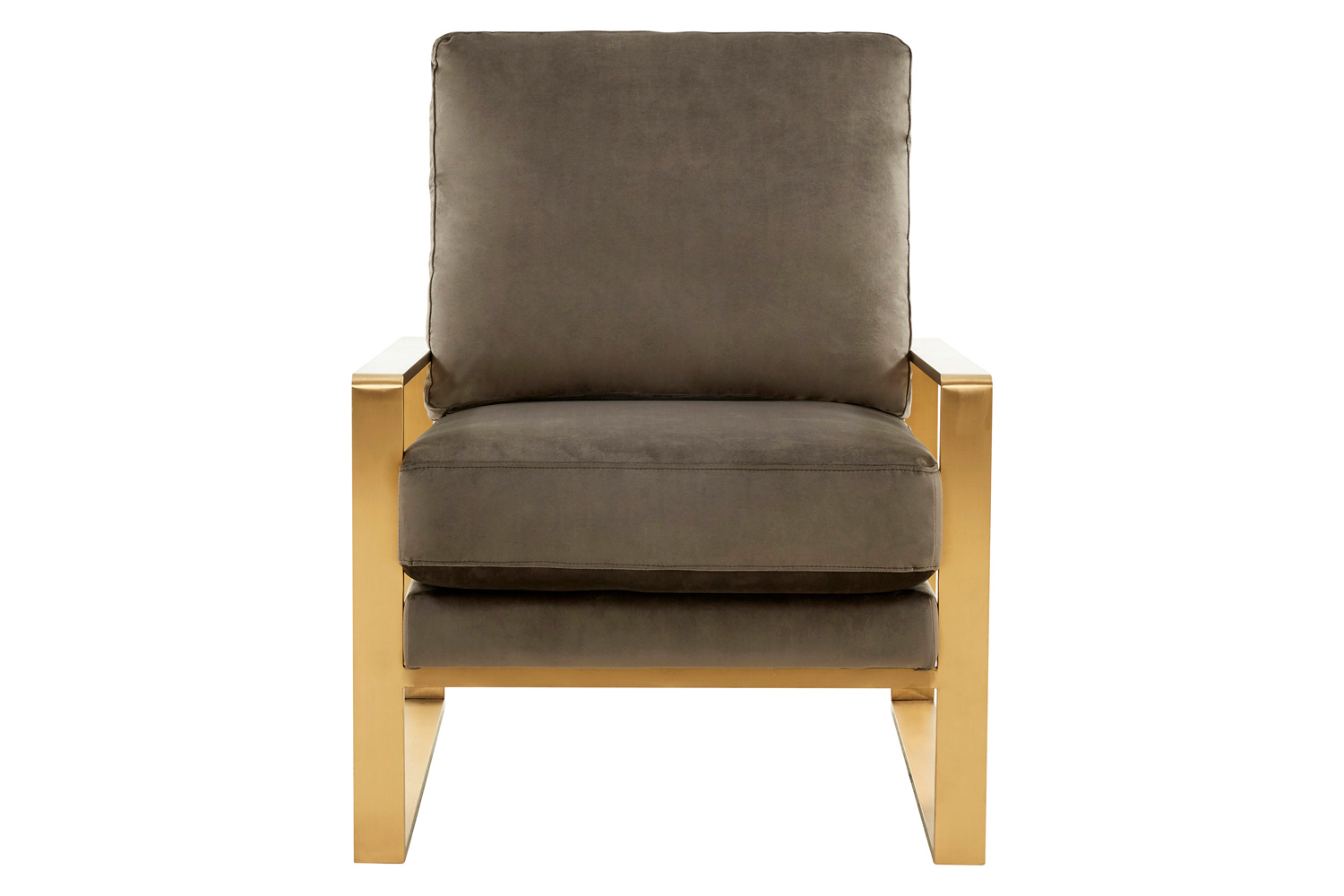 LeisureMod Jefferson Velvet Design Accent Armchair with Gold Brass Finish Frame - Dark Gray