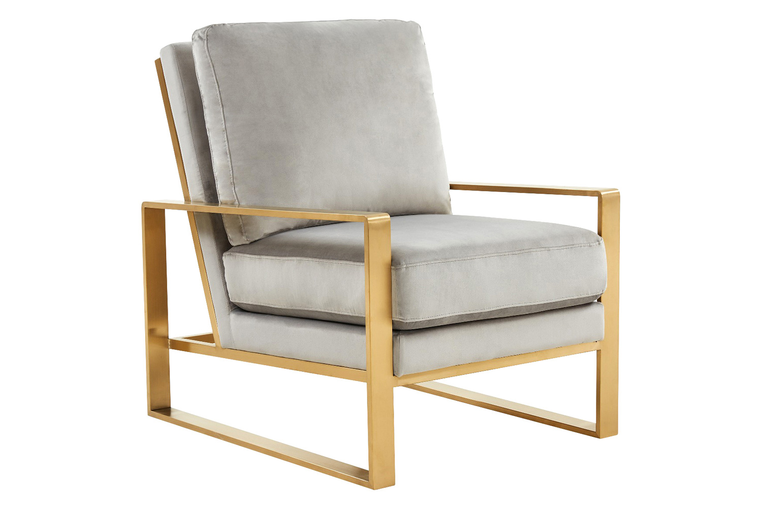 LeisureMod Jefferson Velvet Design Accent Armchair with Gold Brass Finish Frame