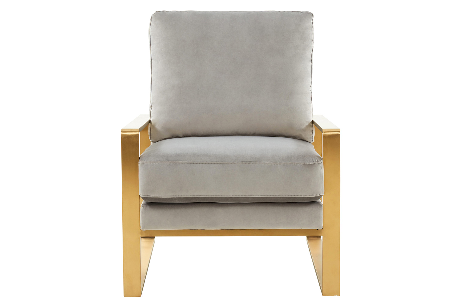 LeisureMod Jefferson Velvet Design Accent Armchair with Gold Brass Finish Frame - Light Gray