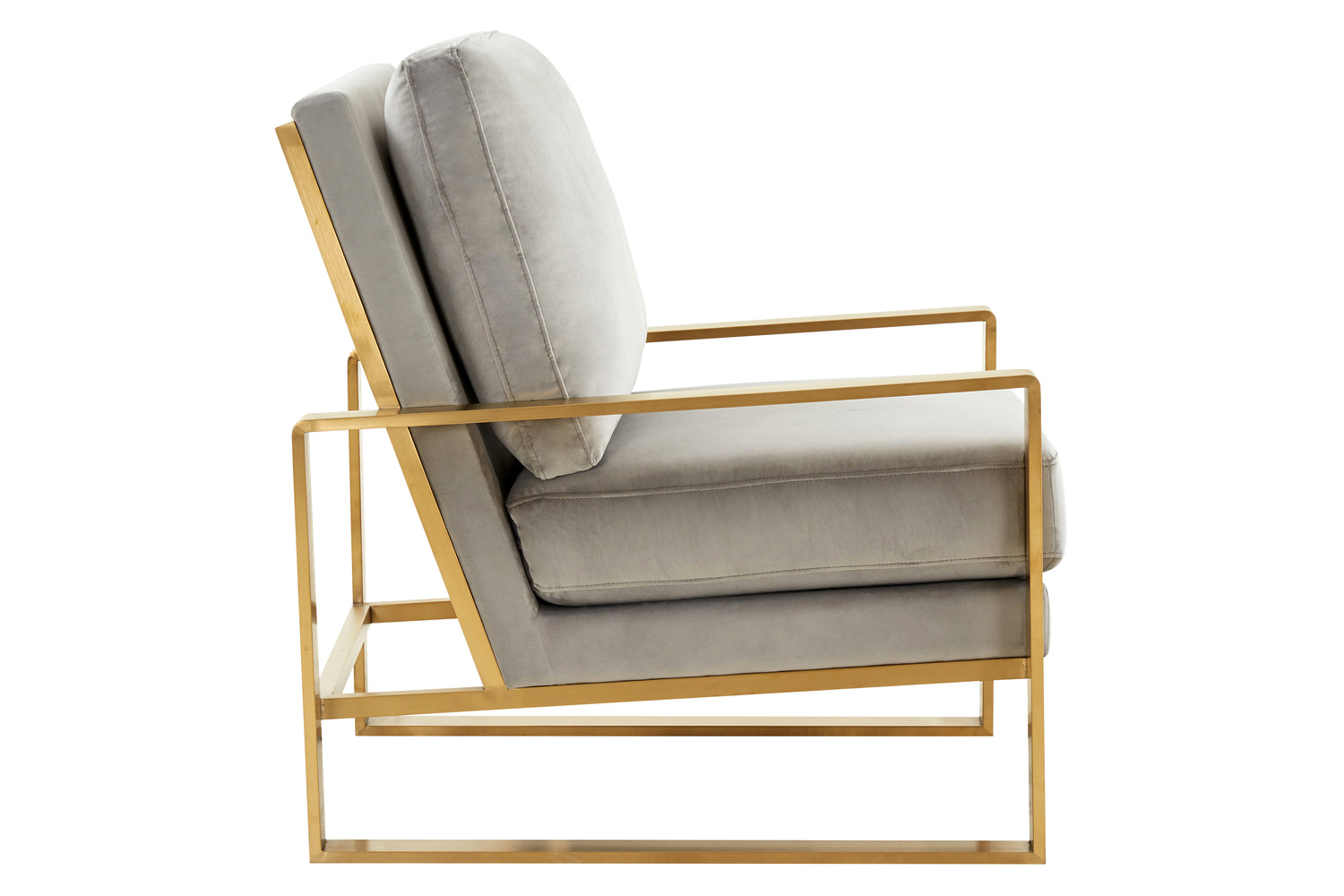 LeisureMod Jefferson Velvet Design Accent Armchair with Gold Brass Finish Frame - Light Gray