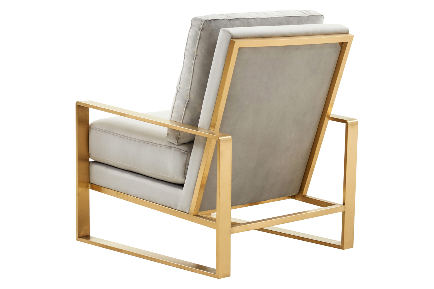 LeisureMod Jefferson Velvet Design Accent Armchair with Gold Brass Finish Frame - Light Gray