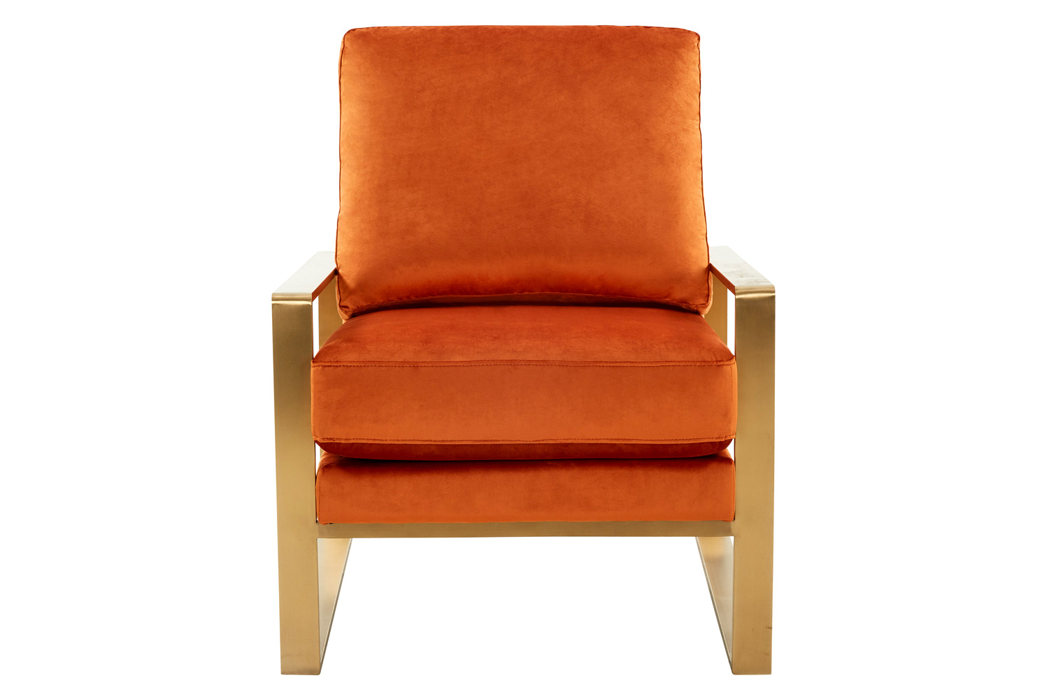 LeisureMod Jefferson Velvet Design Accent Armchair with Gold Brass Finish Frame - Orange