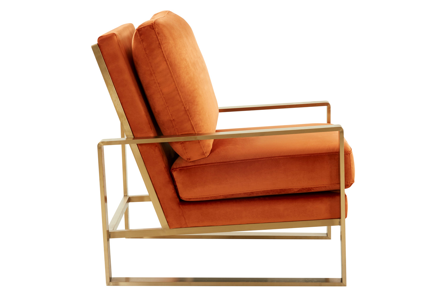 LeisureMod Jefferson Velvet Design Accent Armchair with Gold Brass Finish Frame - Orange