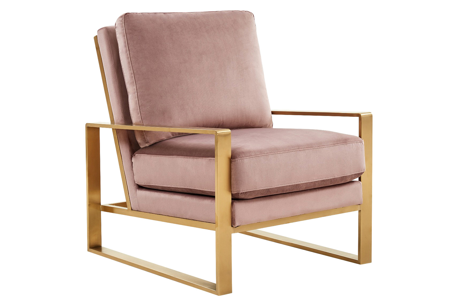 LeisureMod Jefferson Velvet Design Accent Armchair with Gold Brass Finish Frame