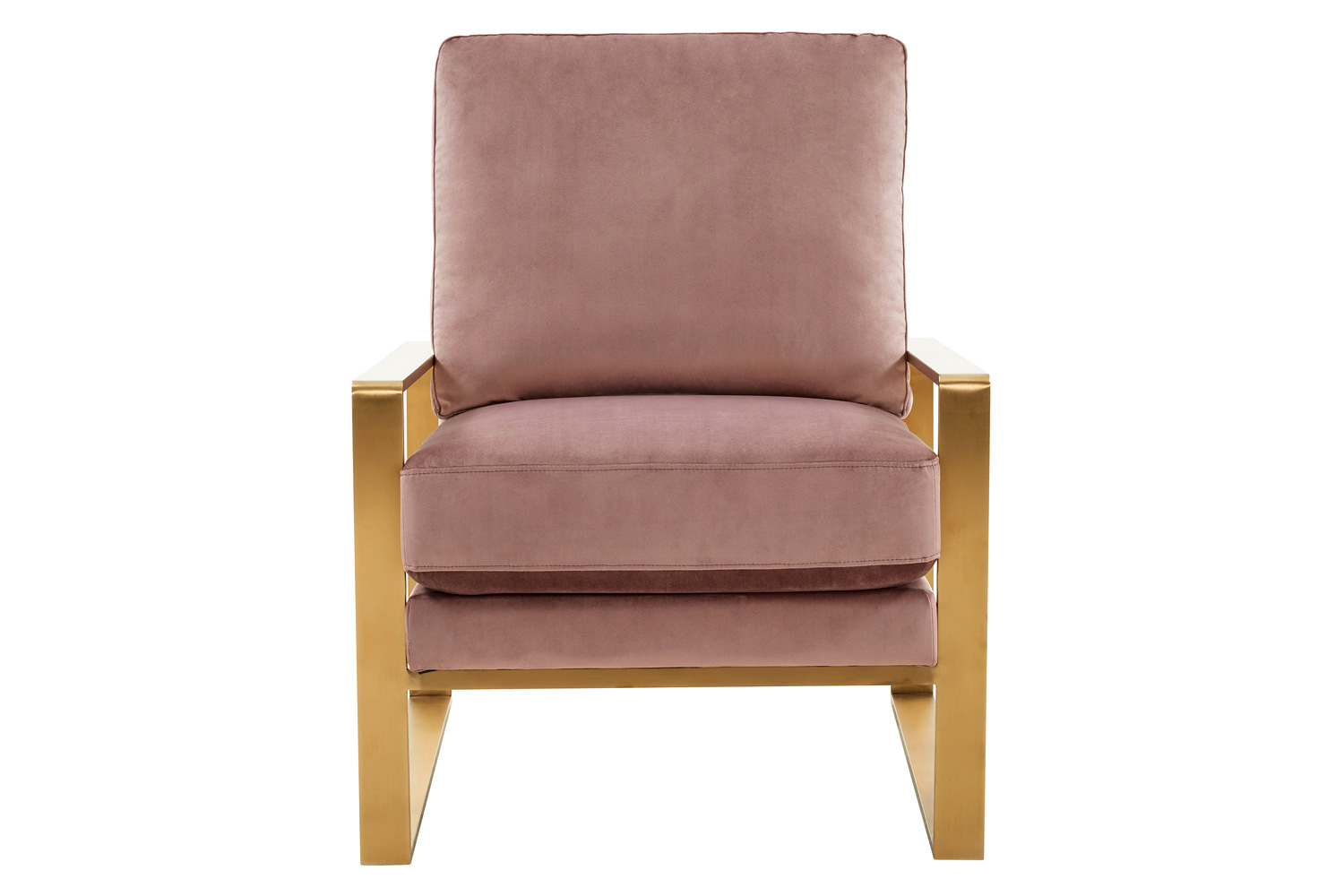 LeisureMod Jefferson Velvet Design Accent Armchair with Gold Brass Finish Frame - Pink