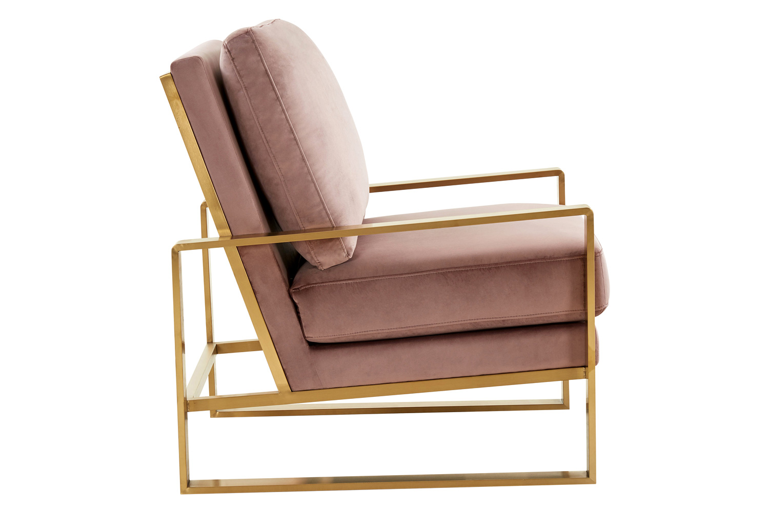 LeisureMod Jefferson Velvet Design Accent Armchair with Gold Brass Finish Frame - Pink