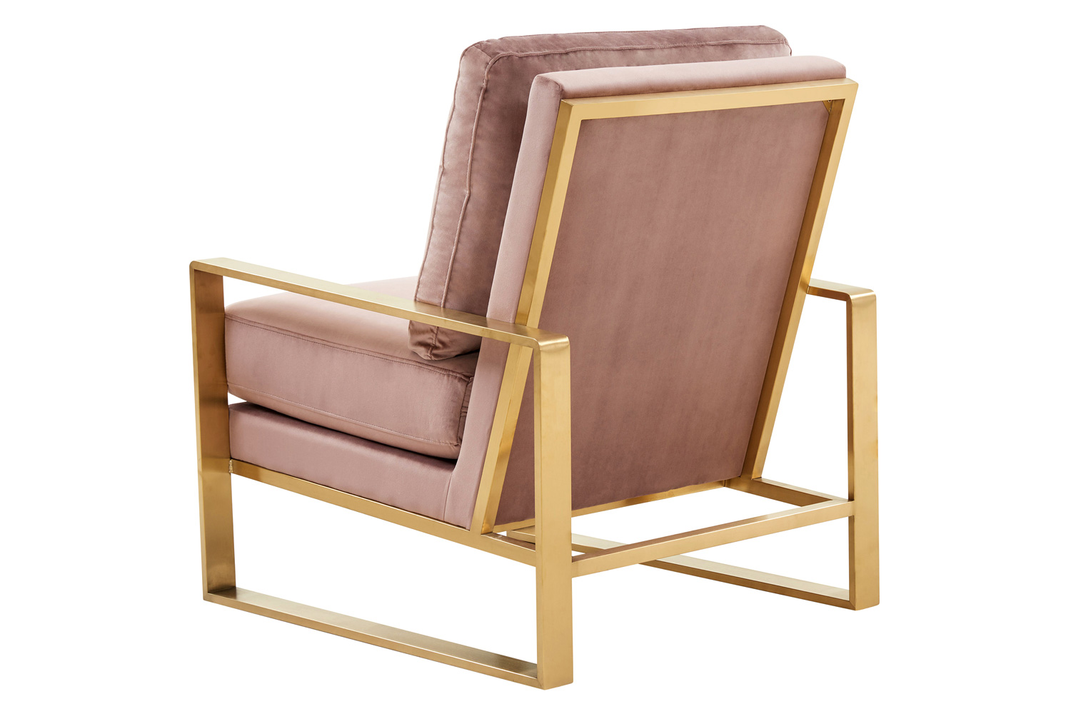 LeisureMod Jefferson Velvet Design Accent Armchair with Gold Brass Finish Frame - Pink