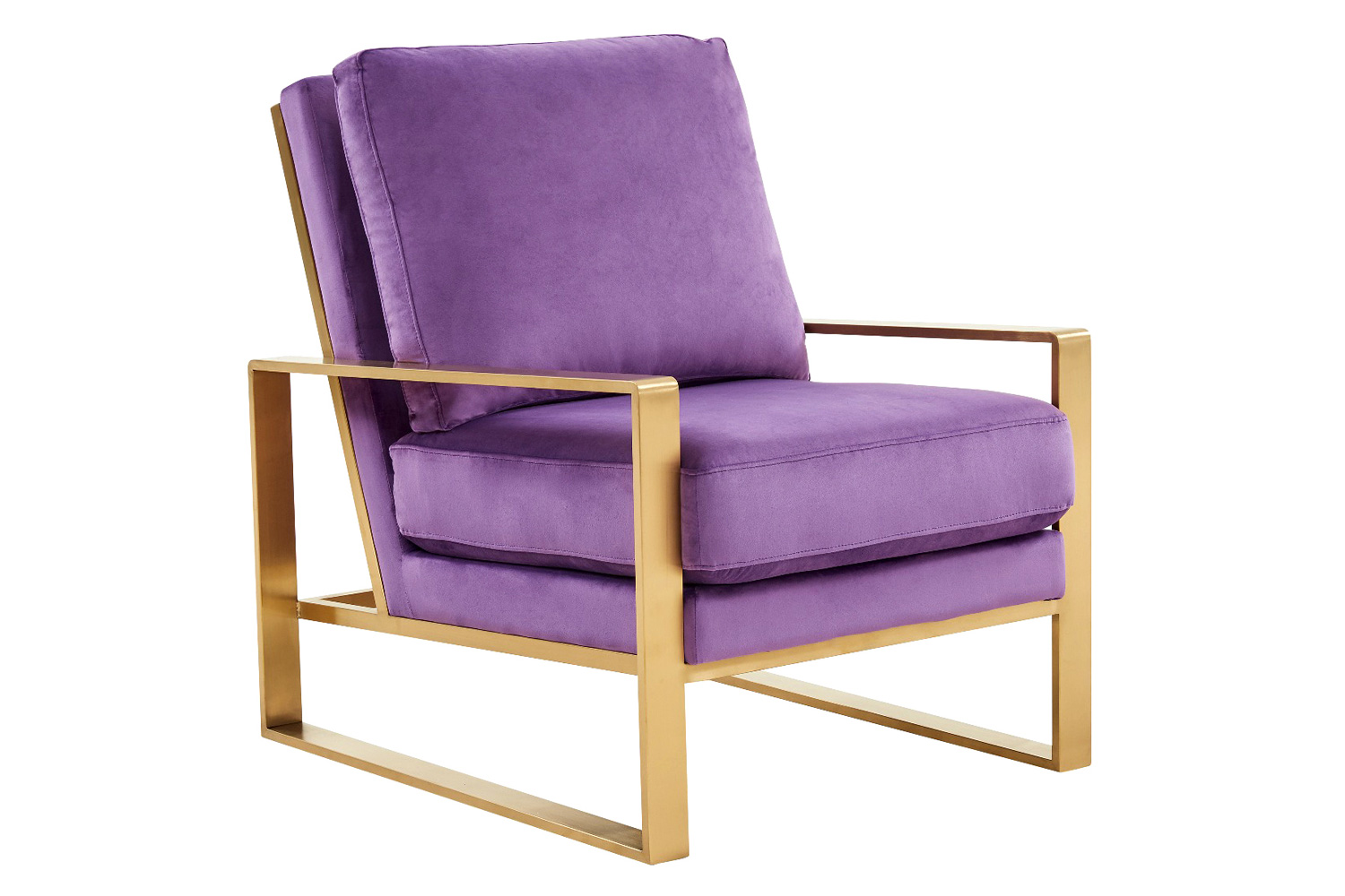 LeisureMod Jefferson Velvet Design Accent Armchair with Gold Brass Finish Frame