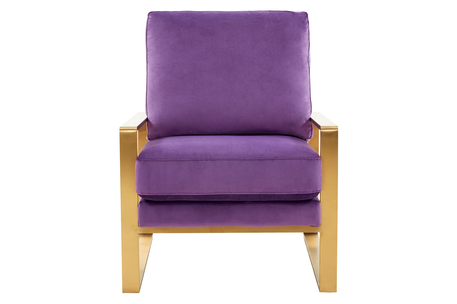 LeisureMod Jefferson Velvet Design Accent Armchair with Gold Brass Finish Frame - Purple