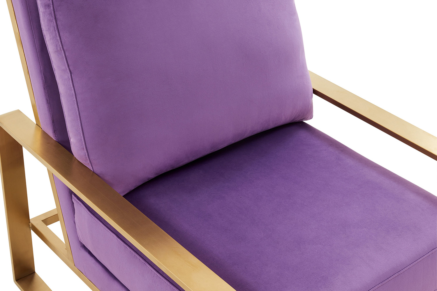 LeisureMod Jefferson Velvet Design Accent Armchair with Gold Brass Finish Frame - Purple