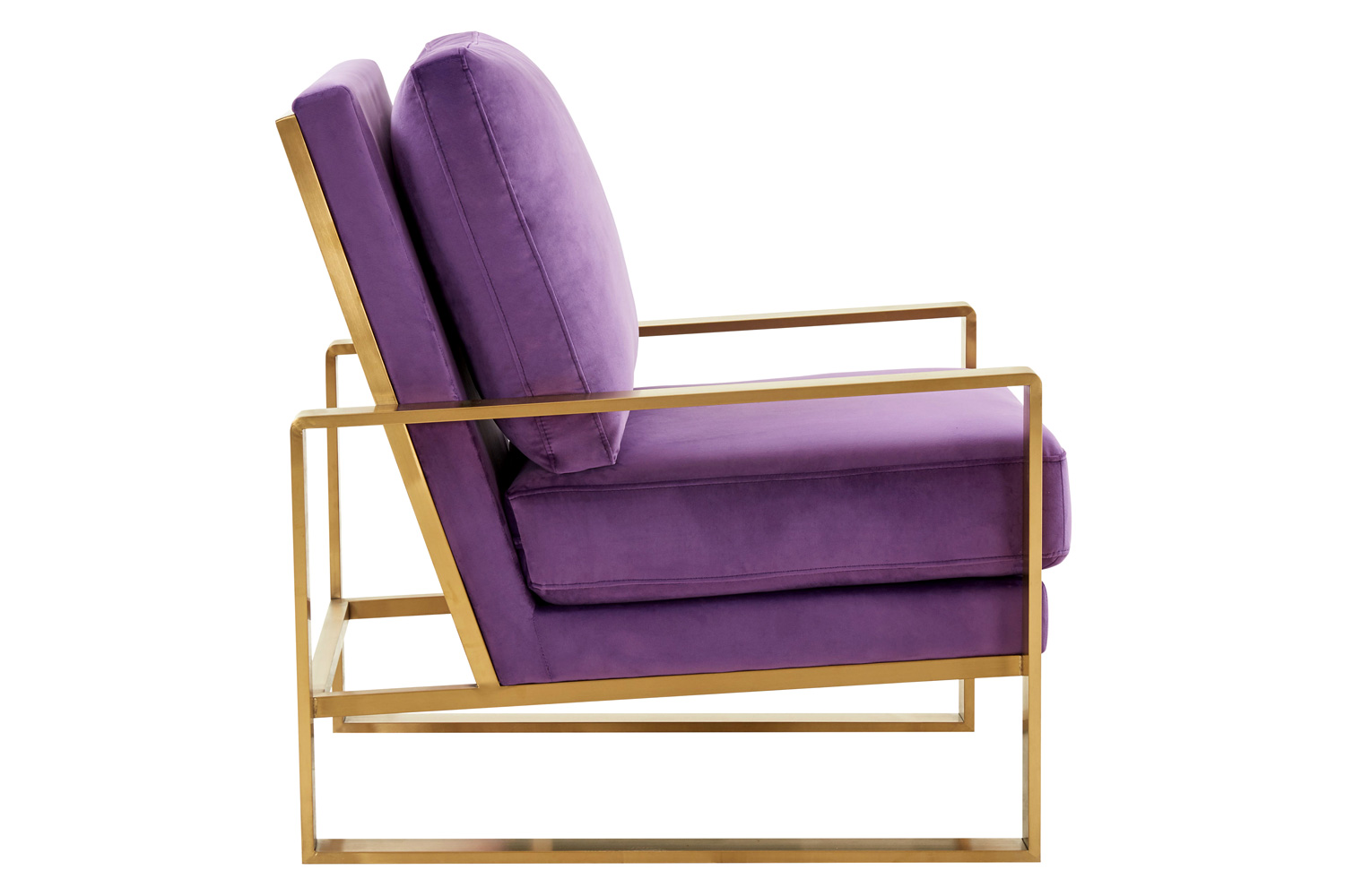 LeisureMod Jefferson Velvet Design Accent Armchair with Gold Brass Finish Frame - Purple