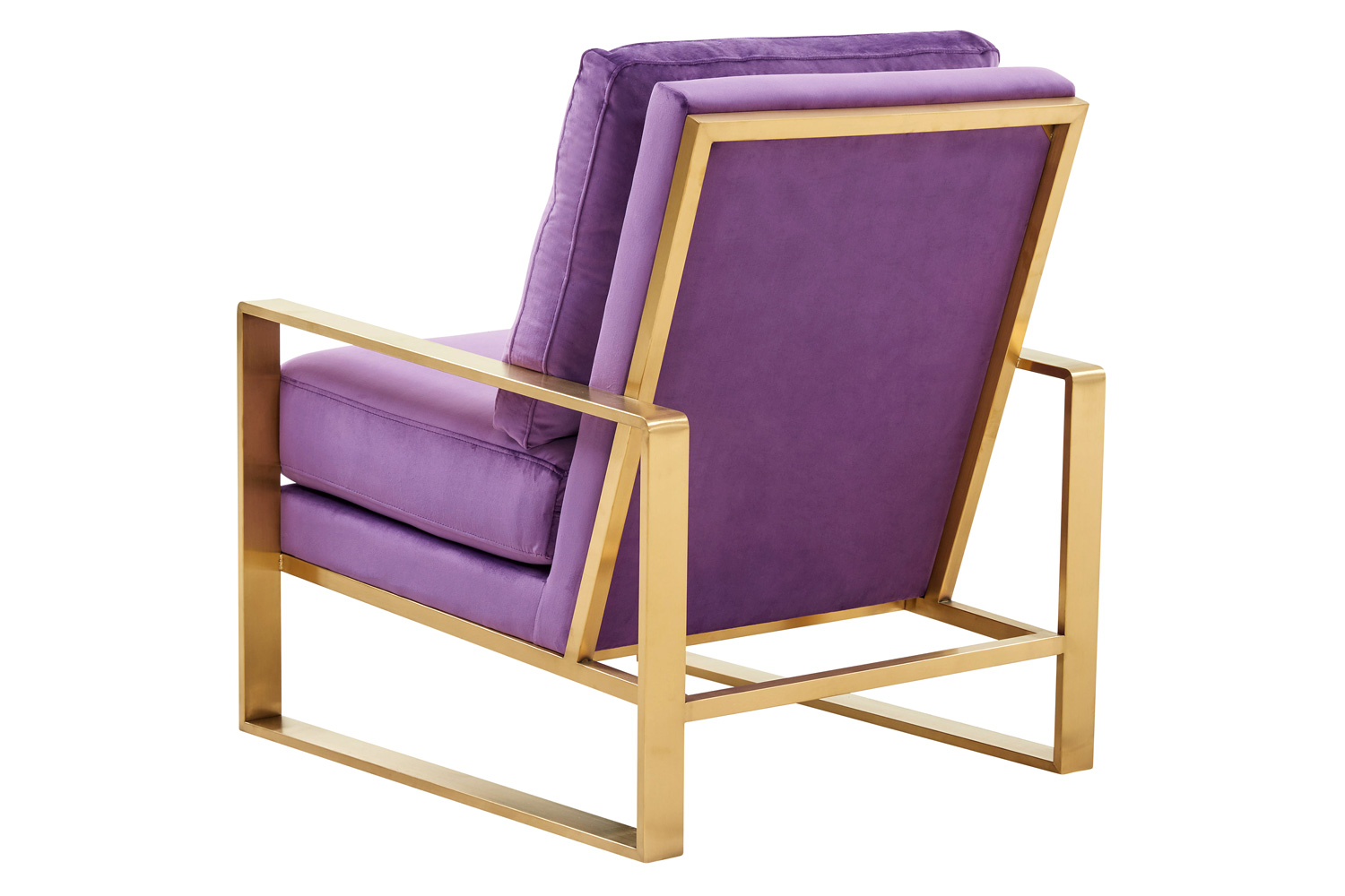 LeisureMod Jefferson Velvet Design Accent Armchair with Gold Brass Finish Frame - Purple