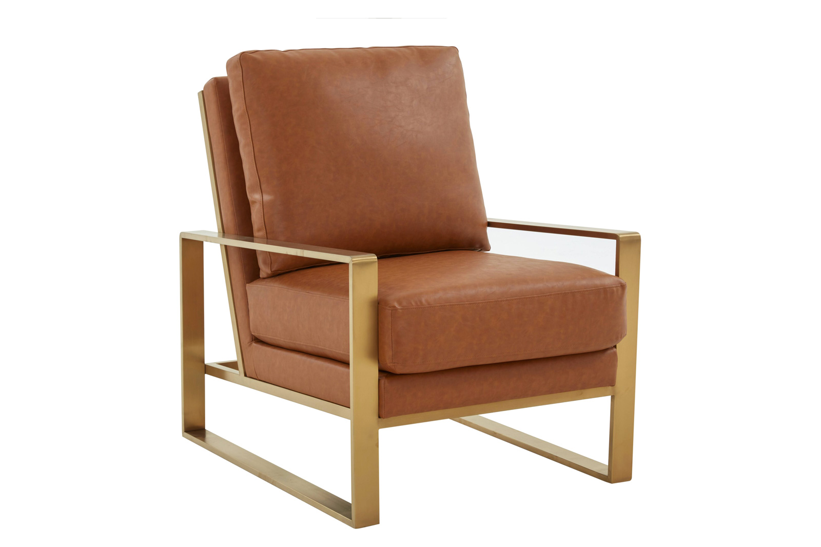 LeisureMod Jefferson Leather Modern Design Accent Armchair With Elegant Gold Frame