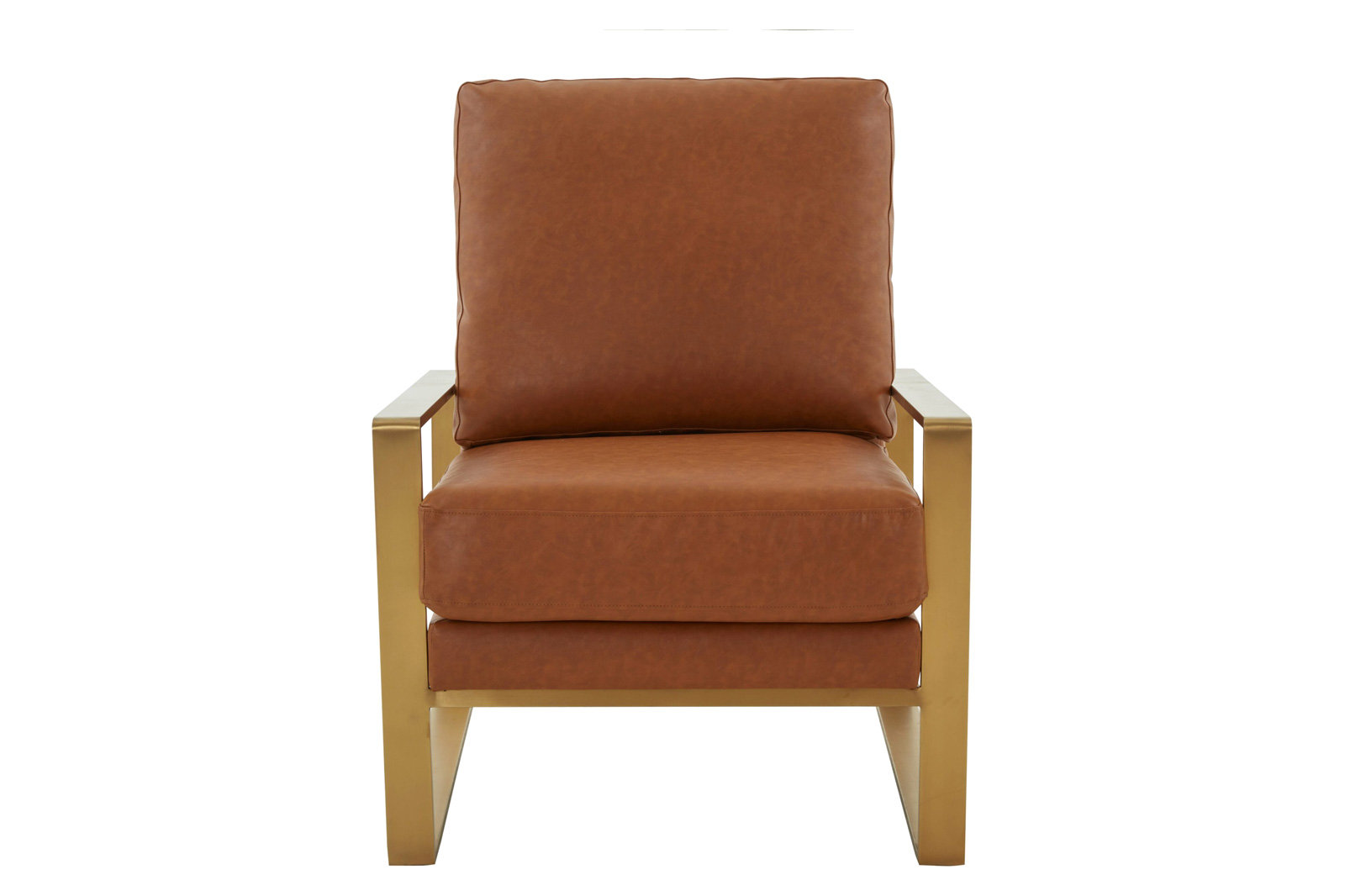 LeisureMod Jefferson Leather Modern Design Accent Armchair With Elegant Gold Frame - Cognac Tan