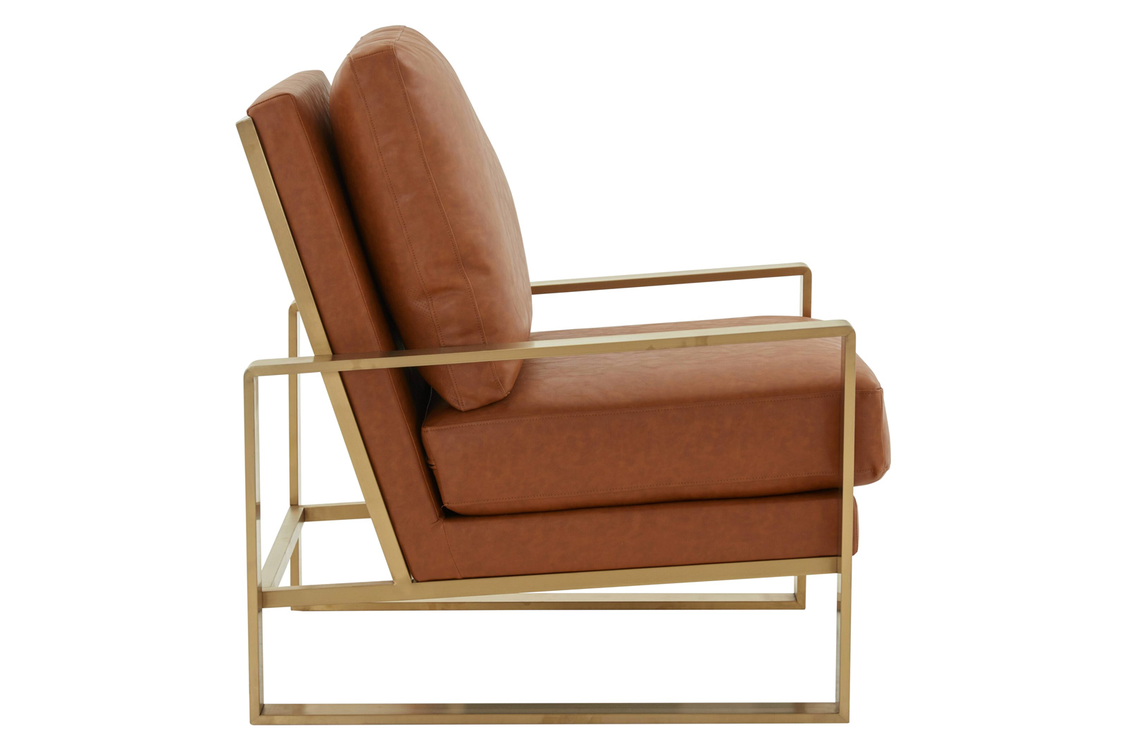 LeisureMod Jefferson Leather Modern Design Accent Armchair With Elegant Gold Frame - Cognac Tan